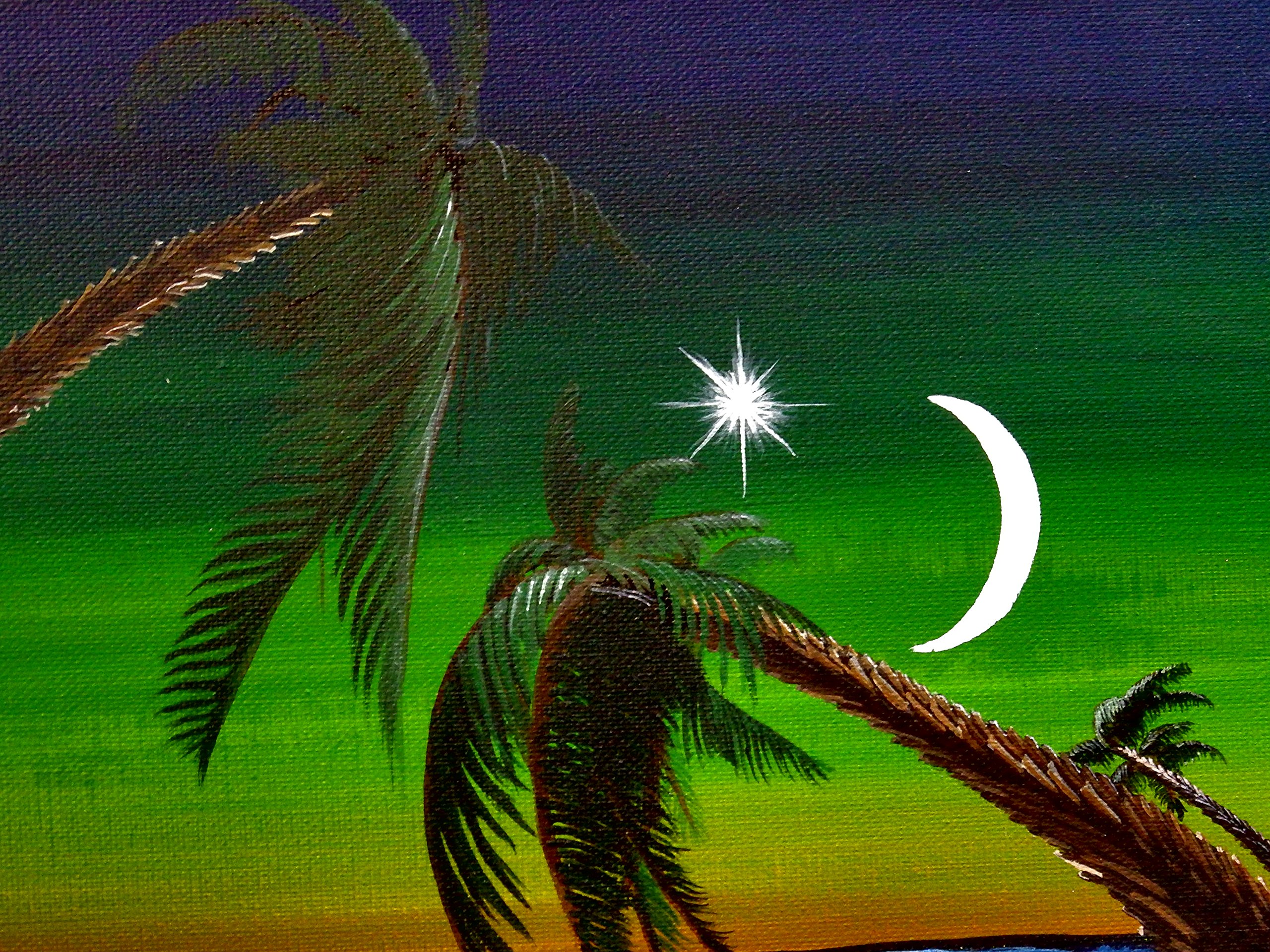Original Acrylic Seascape Painting - Beach Palm Trees Ocean Artwork | Quiet Cove Wall Decor for Living Room, Bedroom & Office