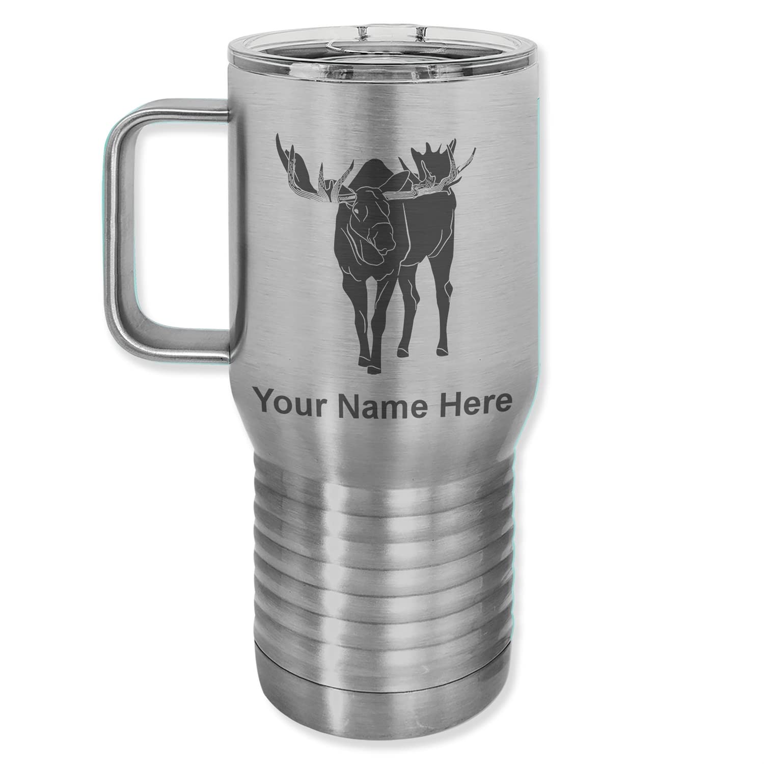LaserGram 20oz Vacuum Insulated Stainless Steel Travel Mug with Handle - Custom Engraved Moose Design | Perfect for Coffee, Tea & Hot/Cold Beverages on the Go, Office or Outdoor Adventures