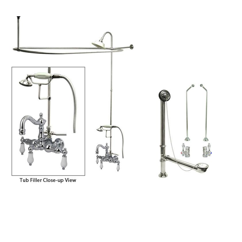 Chrome Clawfoot Tub Faucet Shower Kit with Enclosure Curtain Rod 1012T1CTS | Vintage Style Bathroom Fixture for Freestanding Tubs | Perfect for Bathroom Renovations & Spa-Like Showers