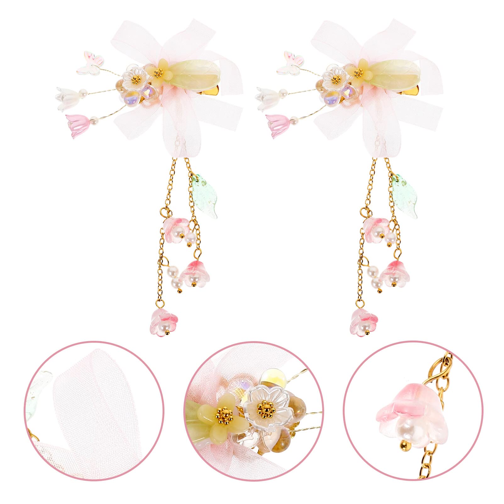 FOMIYES Pink Tassel Flower Hair Clips for Girls - 1 Pair Baby Hair Bows with Ribbon, Infant Hair Accessories for Parties, Weddings & Costumes