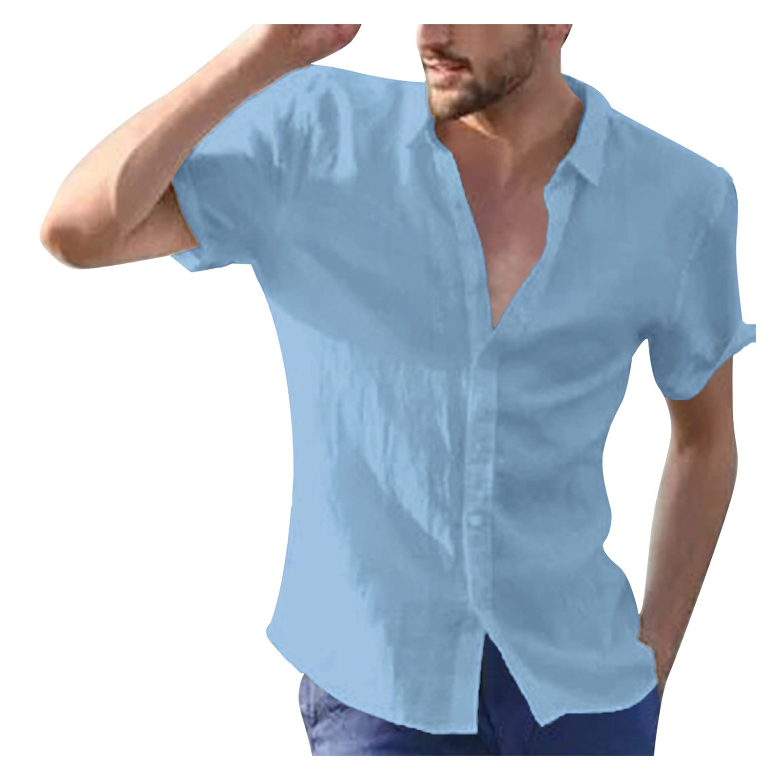 FRETRG Men's Short Sleeve Henley Shirts - Casual Summer Button Up T-Shirt with Turn-Down Collar | Beachwear, Music Festival Outfit, Hippie Style Top