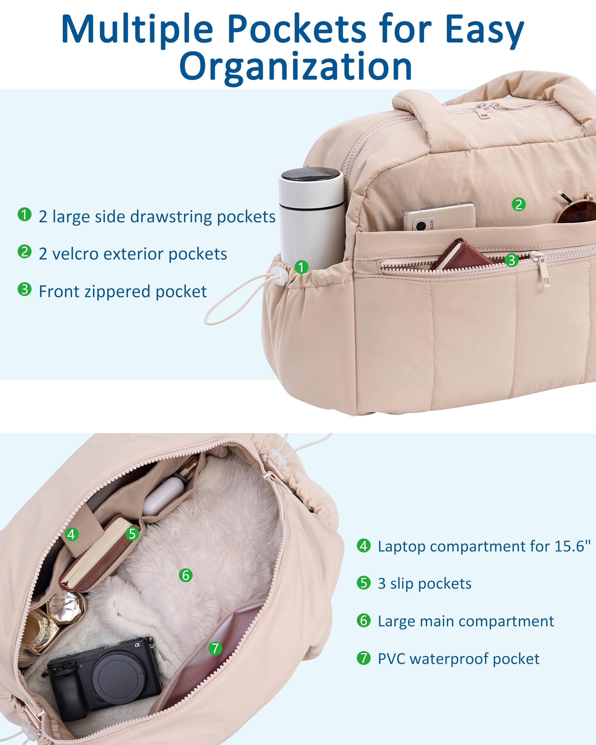 **Puffer Duffle Weekender Bag for Women - Travel, Gym & Hospital Use with Laptop Compartment & Wet Pocket - Airplane Carry-On Approved**    *(Perfect for weekend getaways, gym sessions, hospital visits, and hassle-free air travel!)*