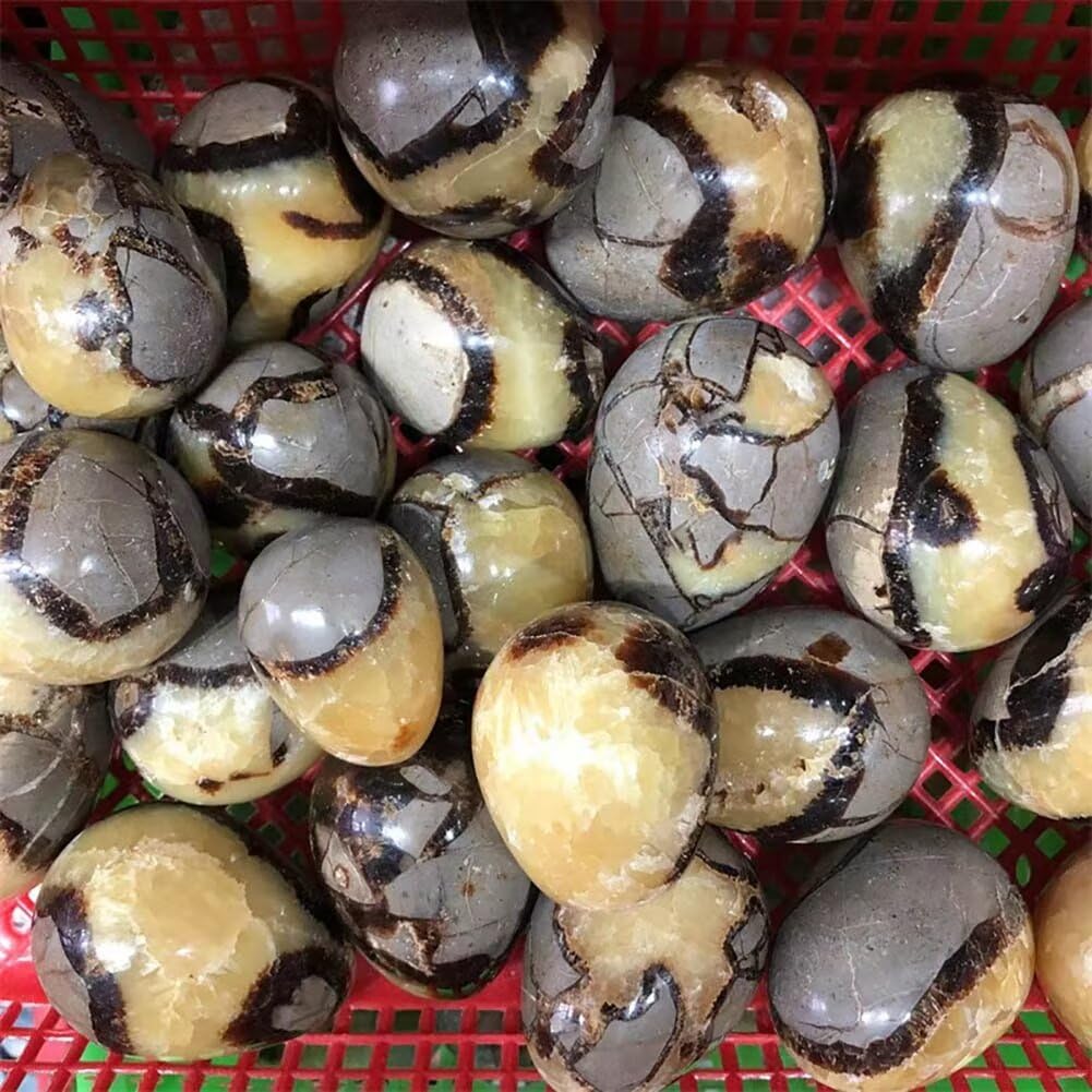 Natural Septarian Geode Egg - Polished Healing Crystal Stone Collection, Septarium Mineral Specimen with Stand - 0.8-1.3 lbs - Home & Office Decor, Meditation & Spiritual Healing Gift