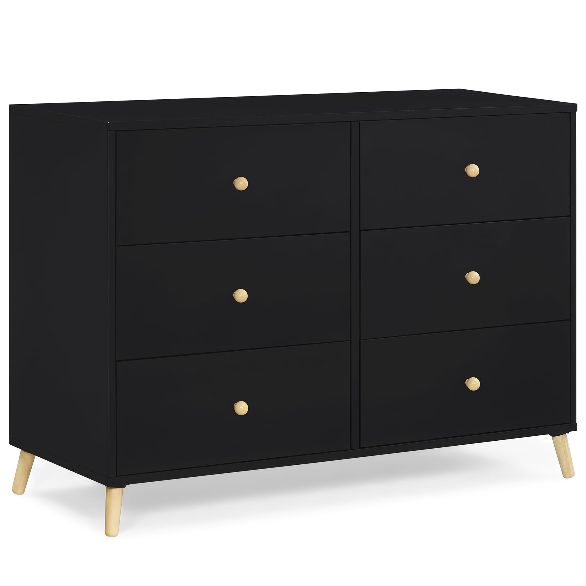 Delta Children Essex 6-Drawer Dresser in Black/Natural - Sturdy Wooden Kids Dresser for Bedroom Organization & Nursery Storage