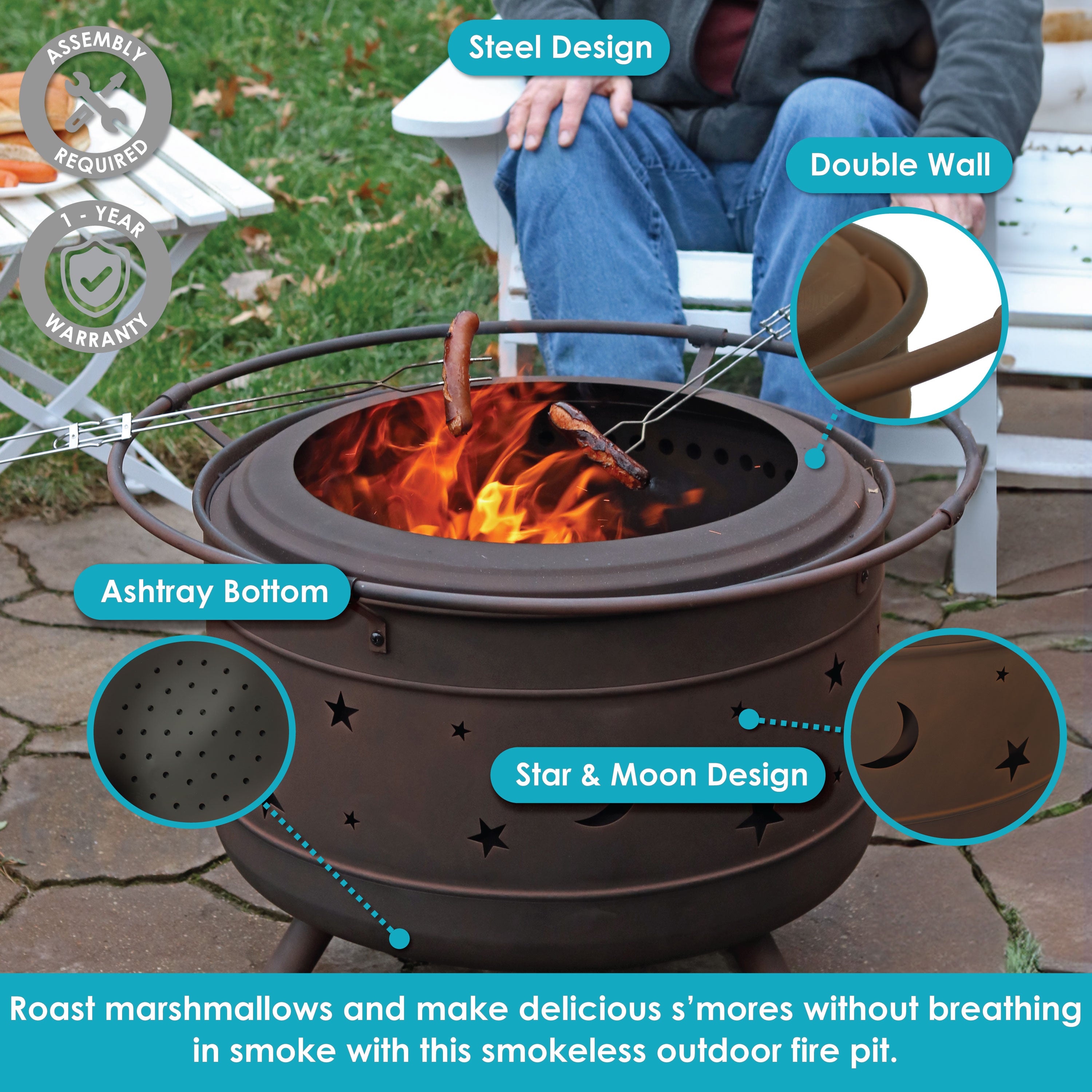Sunnydaze Cosmic 30-Inch Outdoor Smokeless Fire Pit - Patio, Backyard, Camping & Garden Fireplace for Year-Round Entertainment
