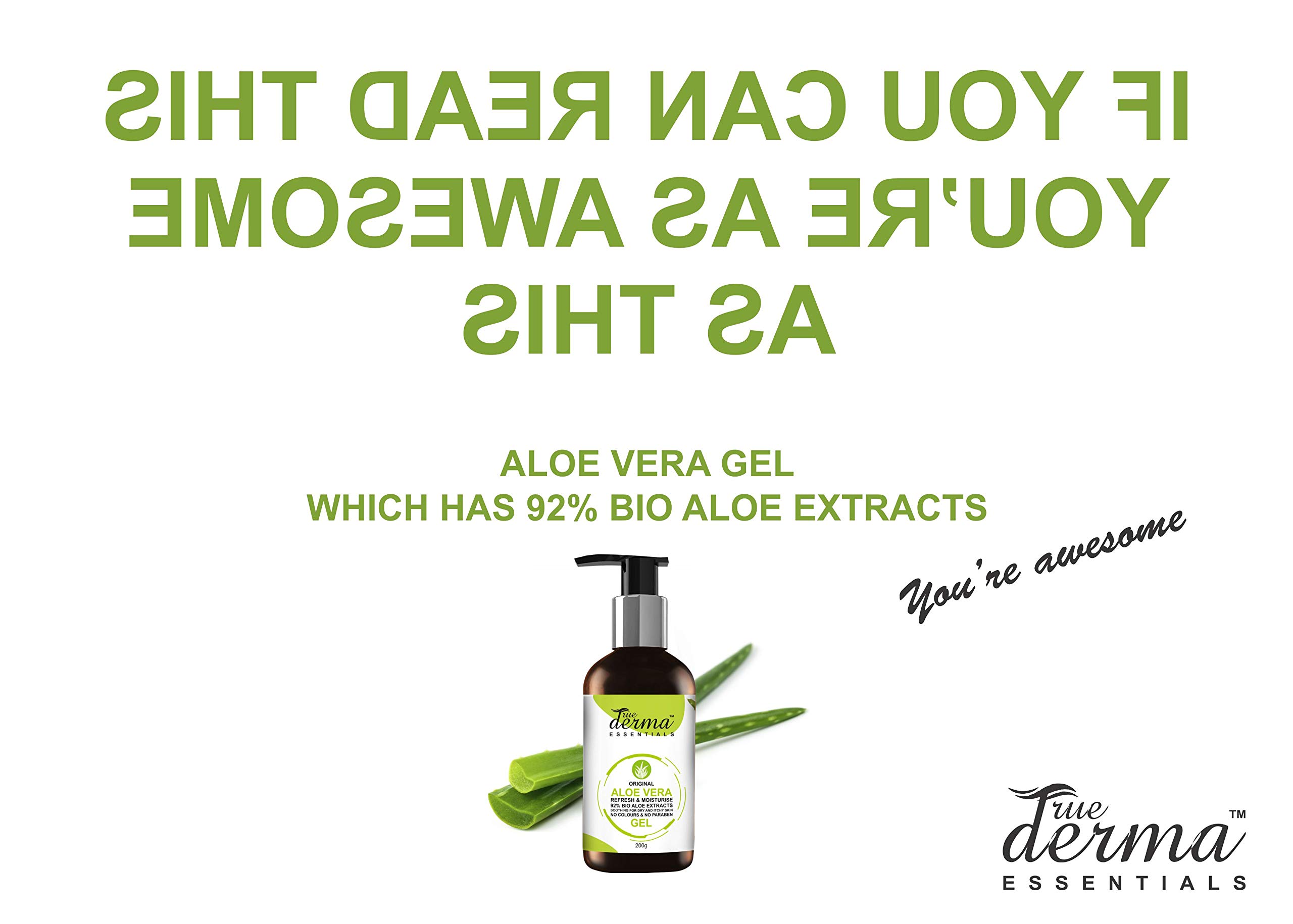 True Derma Essentials Pure Aloe Vera Gel for Face & Body - 6.76 fl oz (200ml) - Soothing Moisturizer for Sunburn, Dry Skin & Hair Care - Natural After Sun Relief & Hydration