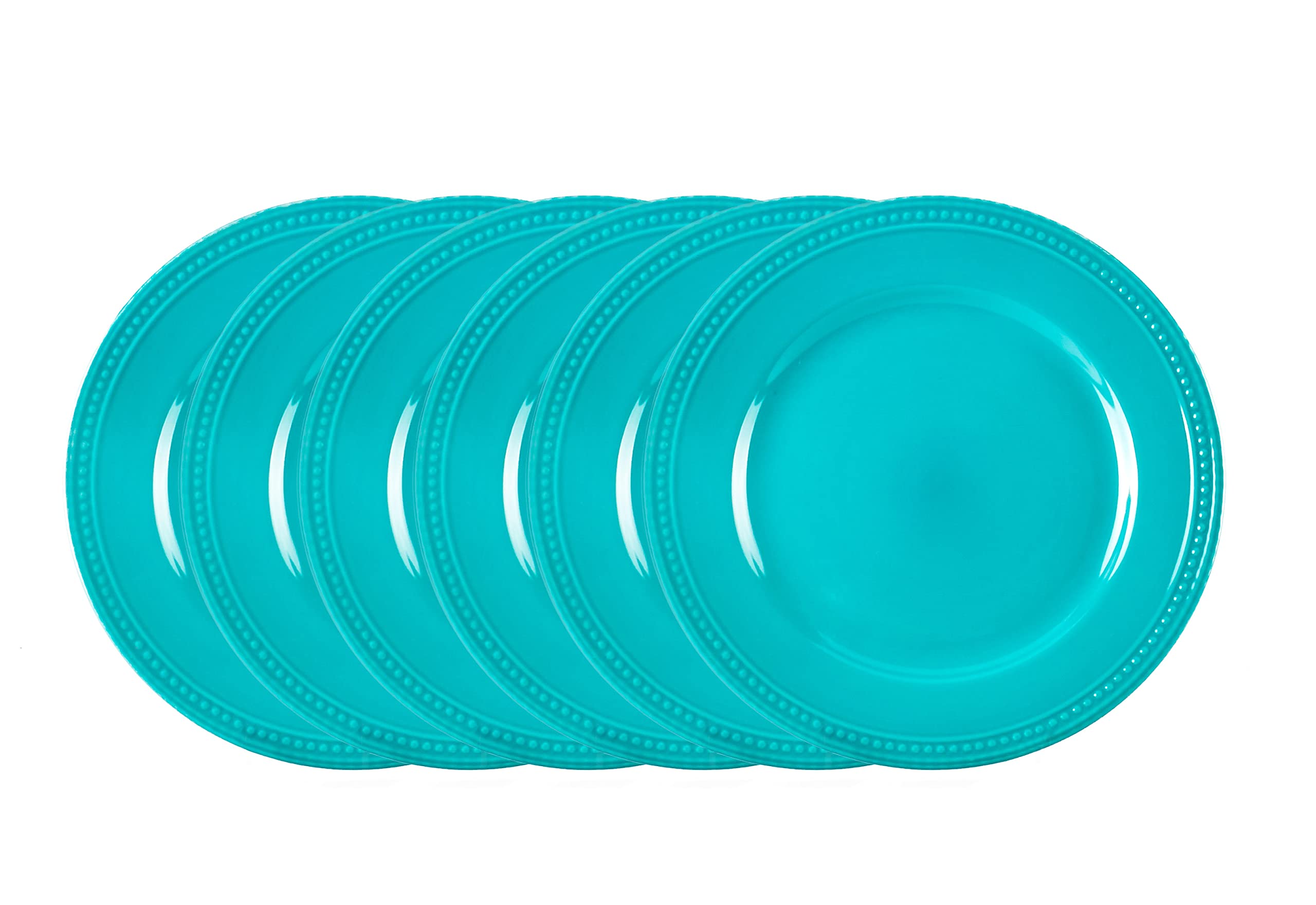 Premium Pearl Dots Stoneware Dinnerware Set - 42 Piece Turquoise Dinner Plates, Bowls & Mugs - Elegant & Durable Ceramic Tableware for Everyday Dining, Entertaining & Restaurant Use