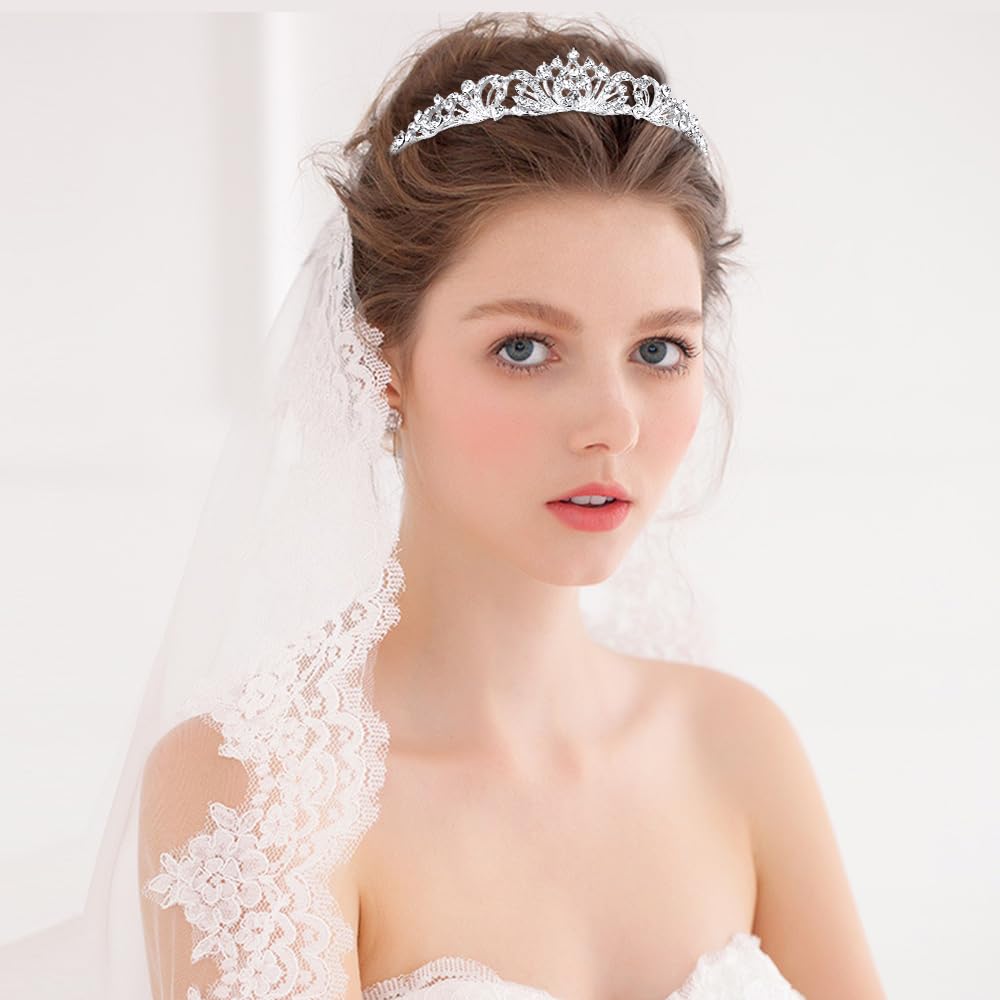 TOBATOBA Silver Tiara Crown for Women & Girls - Elegant Wedding Princess Crown for Bridal, Prom, Quinceañera, Birthday & Halloween | Hair Accessories for Special Occasions & Costume Parties