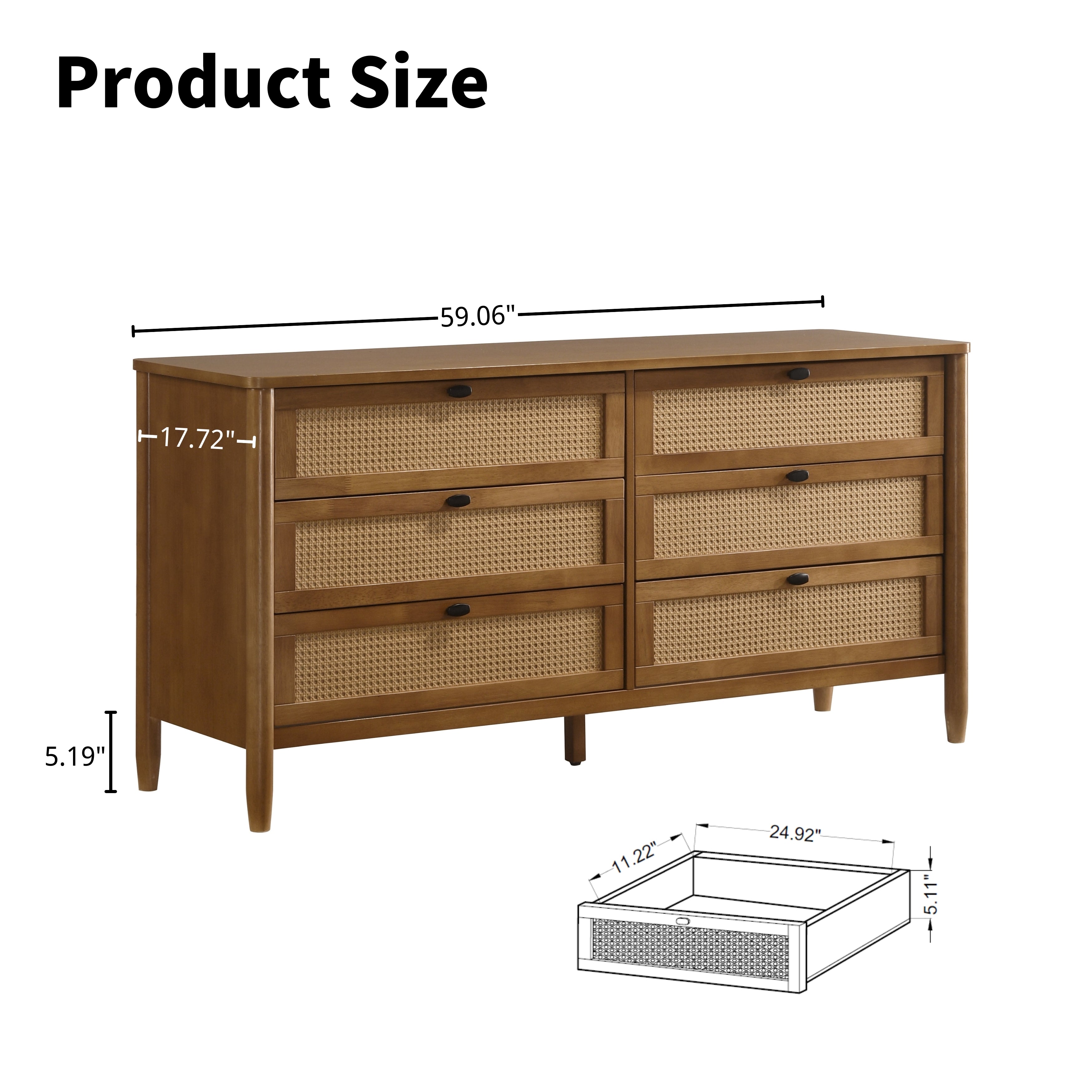 Roundhill Furniture Vichy Rattan Bedroom Set - Queen Size Light Walnut Finish Wicker Bed Frame & Nightstands - Perfect for Coastal, Boho & Farmhouse Style Bedrooms