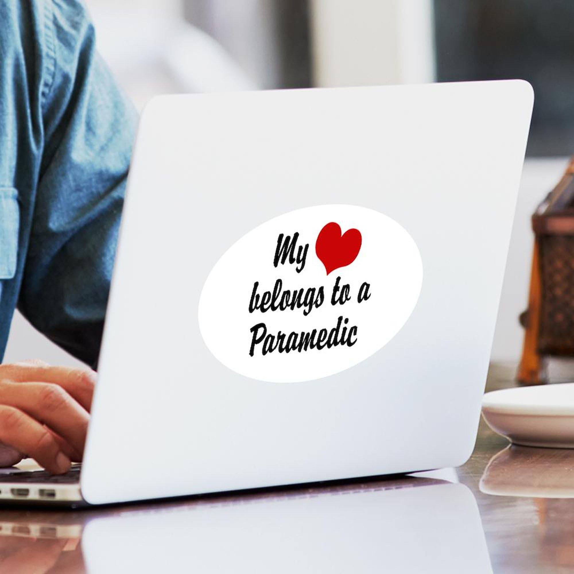 My Heart Belongs to A Paramedic Oval Car Bumper Sticker - Waterproof Vinyl Decal for Cars, Laptops, Windows | First Responder Gift, EMS Appreciation