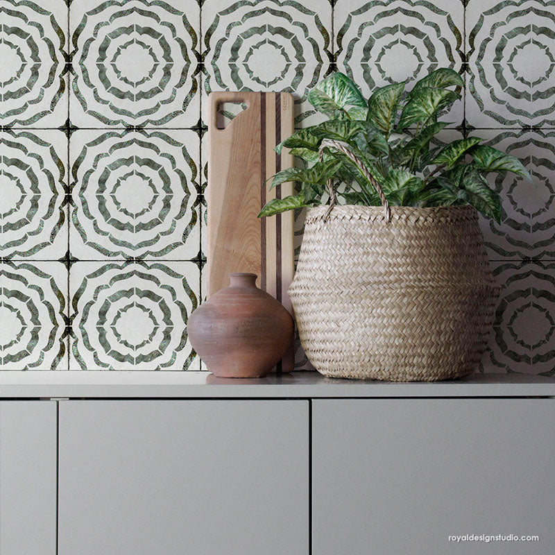 Ripple Effect Tile Stencil - DIY Mosaic Tile Painting Template for Walls, Floors, and Backsplash - Perfect for Home Decor, Bathroom, and Kitchen Renovation Projects