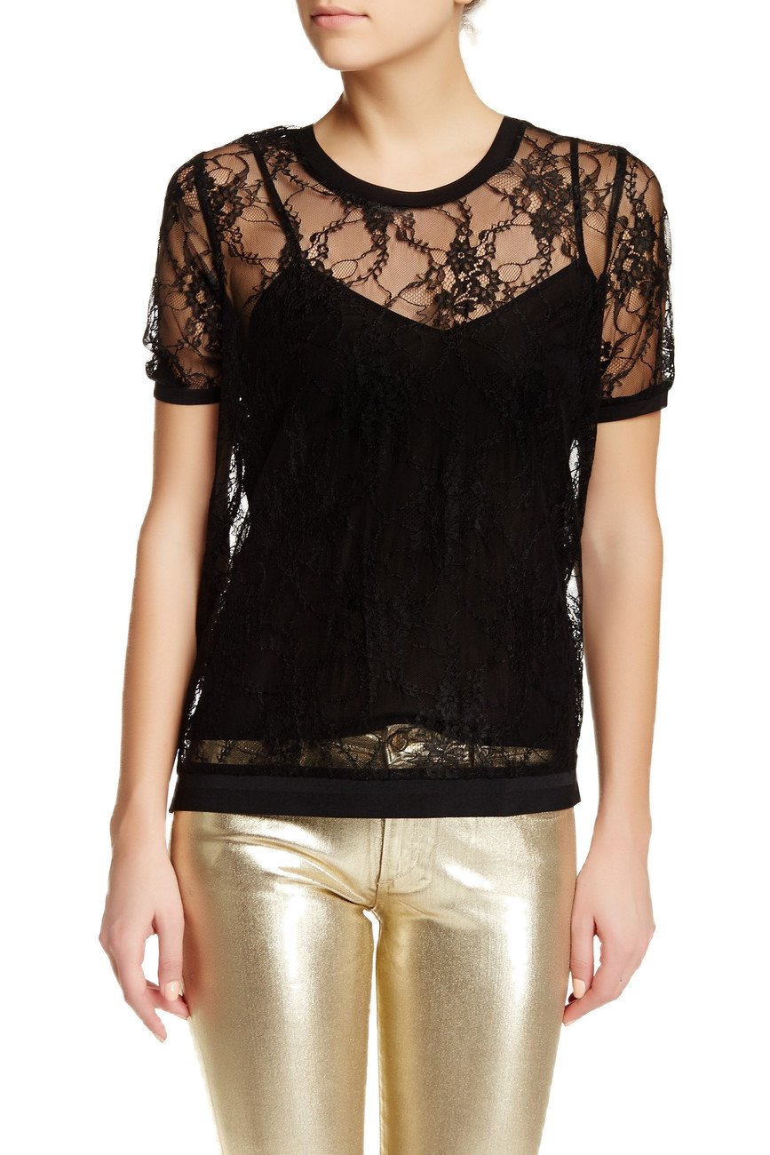 Joe's Jeans Chantal Lace Blouse & Tank Top 2-Piece Set in Black | Women's Fashion Outfit for Casual Wear, Date Night & Office