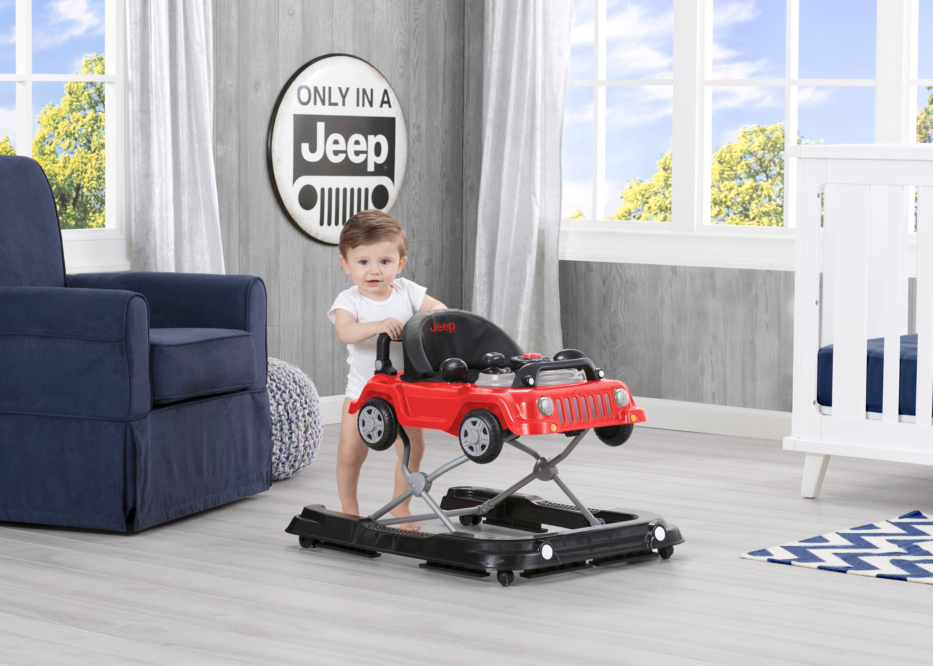 Jeep® Classic Wrangler 3-in-1 Adjustable Baby Walker - Convertible Infant to Toddler Walker with Music & Lights - Perfect for Learning to Walk, Indoor Play & First Birthday Gifts
