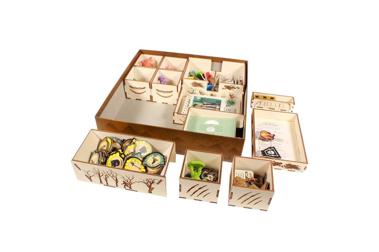Premium Wooden Game Organizer for Horrified: American Monsters - The Broken Token Storage Box with Multiple Trays | Perfect for Board Game Enthusiasts & Organized Game Nights