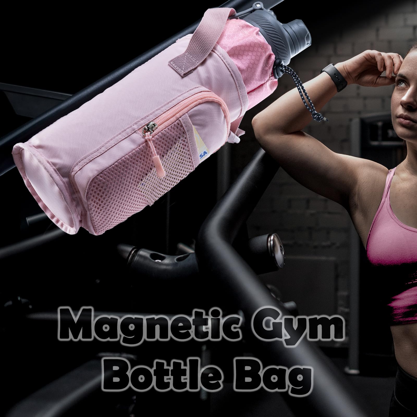 Magnetic Gym Bottle Holder with Phone Pocket - Adjustable Water Bottle Sling Bag for Running, Hiking & Workout - Hands-Free Essentials for Fitness Enthusiasts