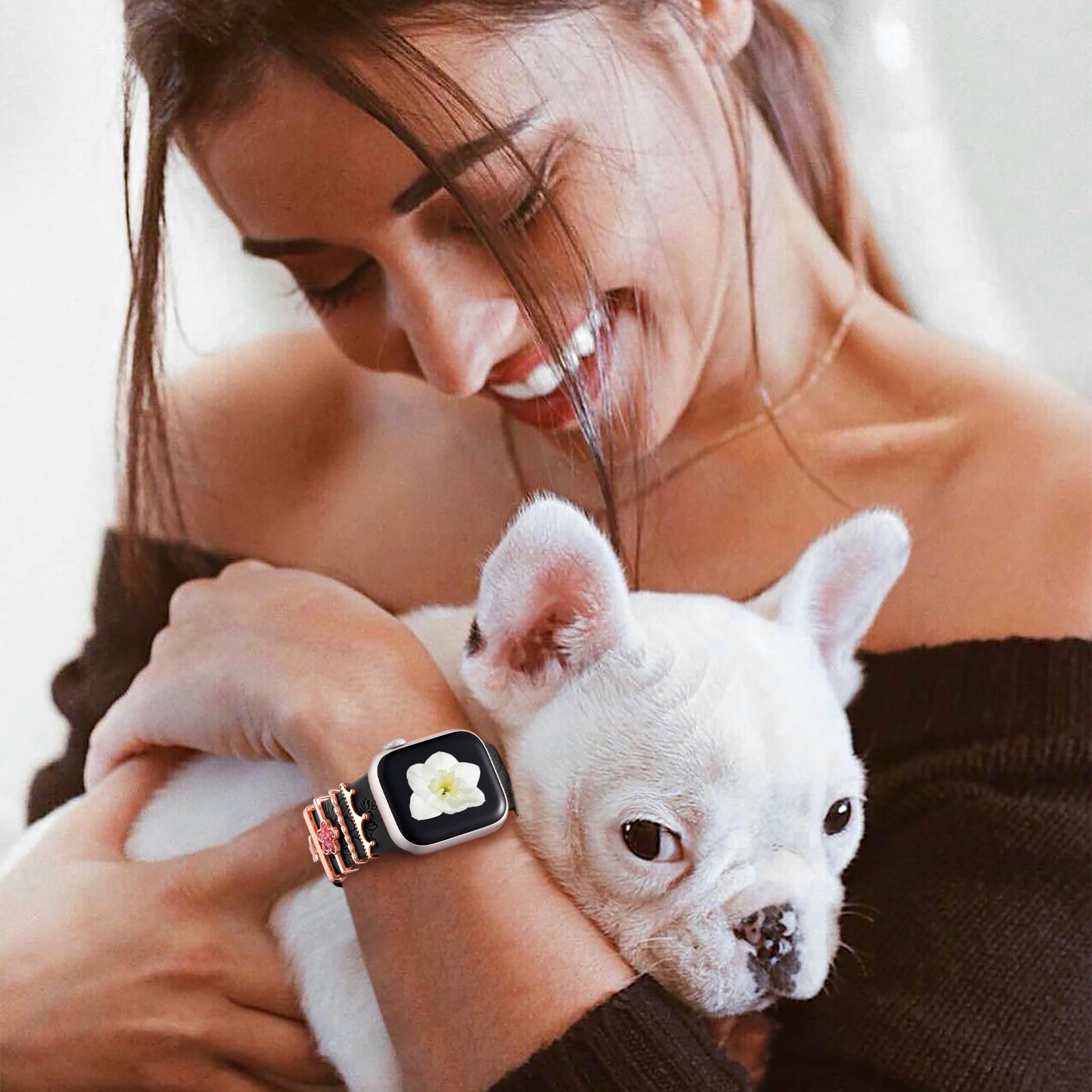 Maledan Floral Apple Watch Bands for Women - Soft Silicone Strap Compatible with Series 10/9/8/7/6/5/4/3/SE, 40mm 41mm 38mm 42mm 44mm 45mm 46mm - Breathable Fashion Bracelet for Daily Wear & Workout