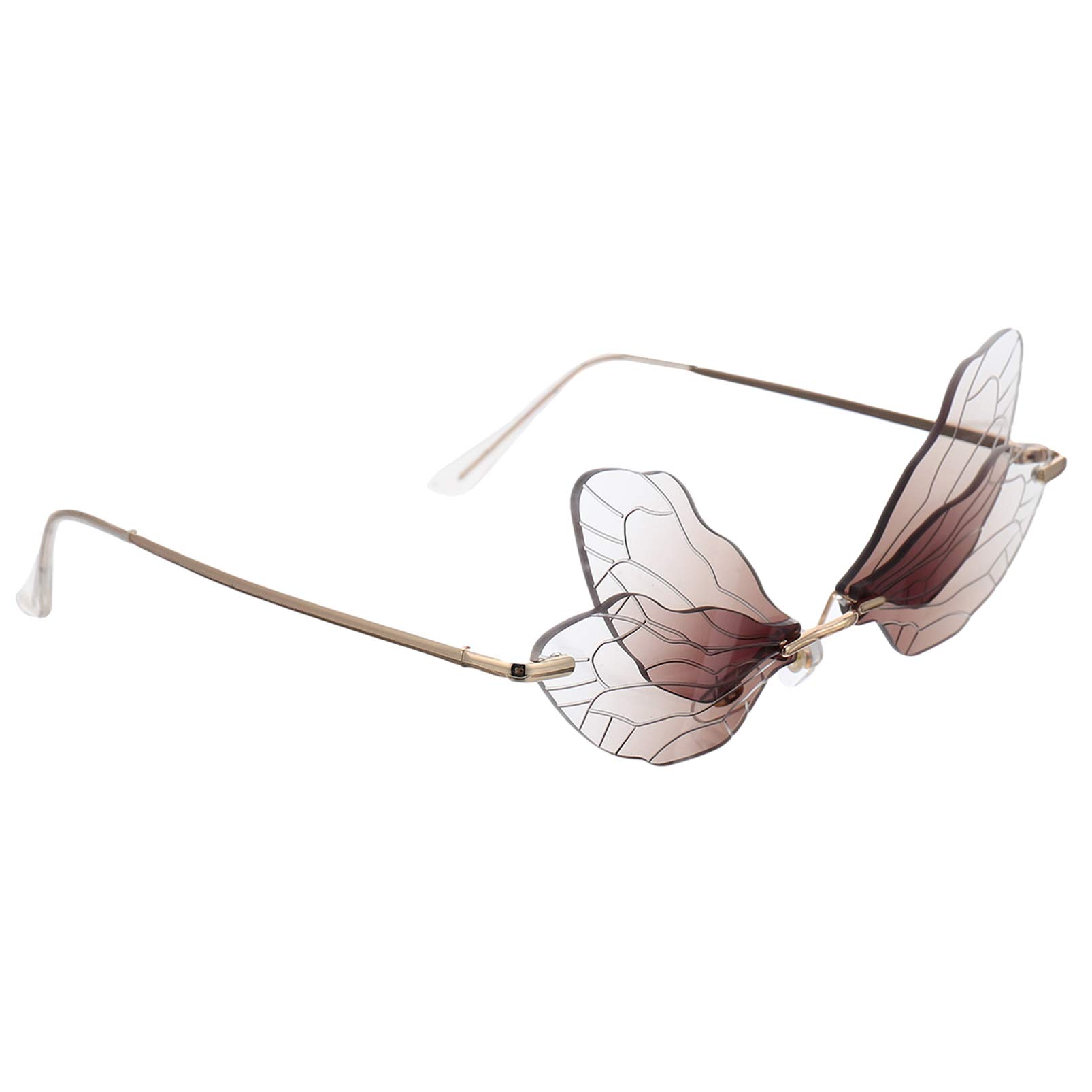 Amosfun Fashion Rimless Dragonfly Wing Sunglasses for Women & Men - Lightweight Frameless Irregular UV Protection Glasses - Perfect for Beach, Party, Outdoor Activities (Brown)