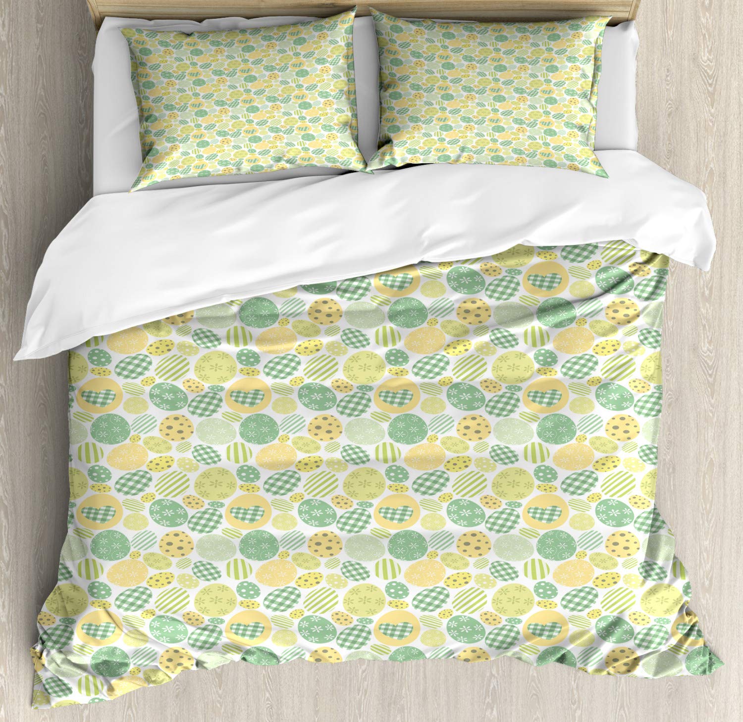 Ambesonne Easter Bunny Duvet Cover Set - Pastel Dyed Easter Eggs Holiday 3 Piece Bedding Set with 2 Pillow Shams, Queen Size, Pastel Yellow White - Perfect for Spring Decor, Easter Bedroom Decorations & Cozy Seasonal Home Styling