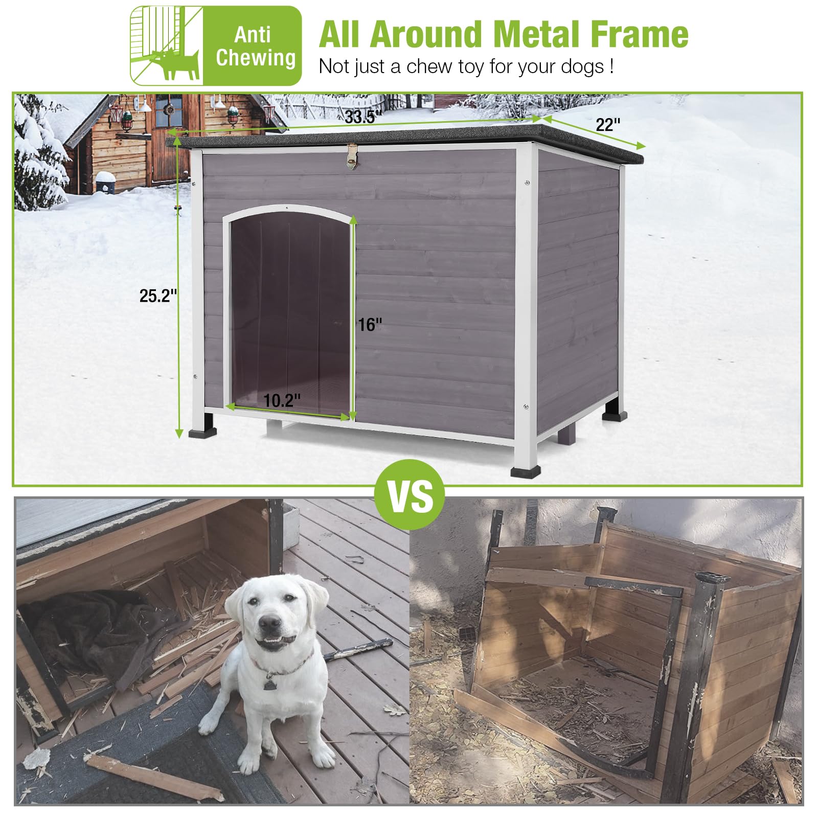 GUTINNEEN Insulated Outdoor Dog House with Removable Liner - Winter-Proof Large Dog Kennel for Cold Weather (Grey & White) - Perfect for Backyard, Patio & Extreme Winter Protection