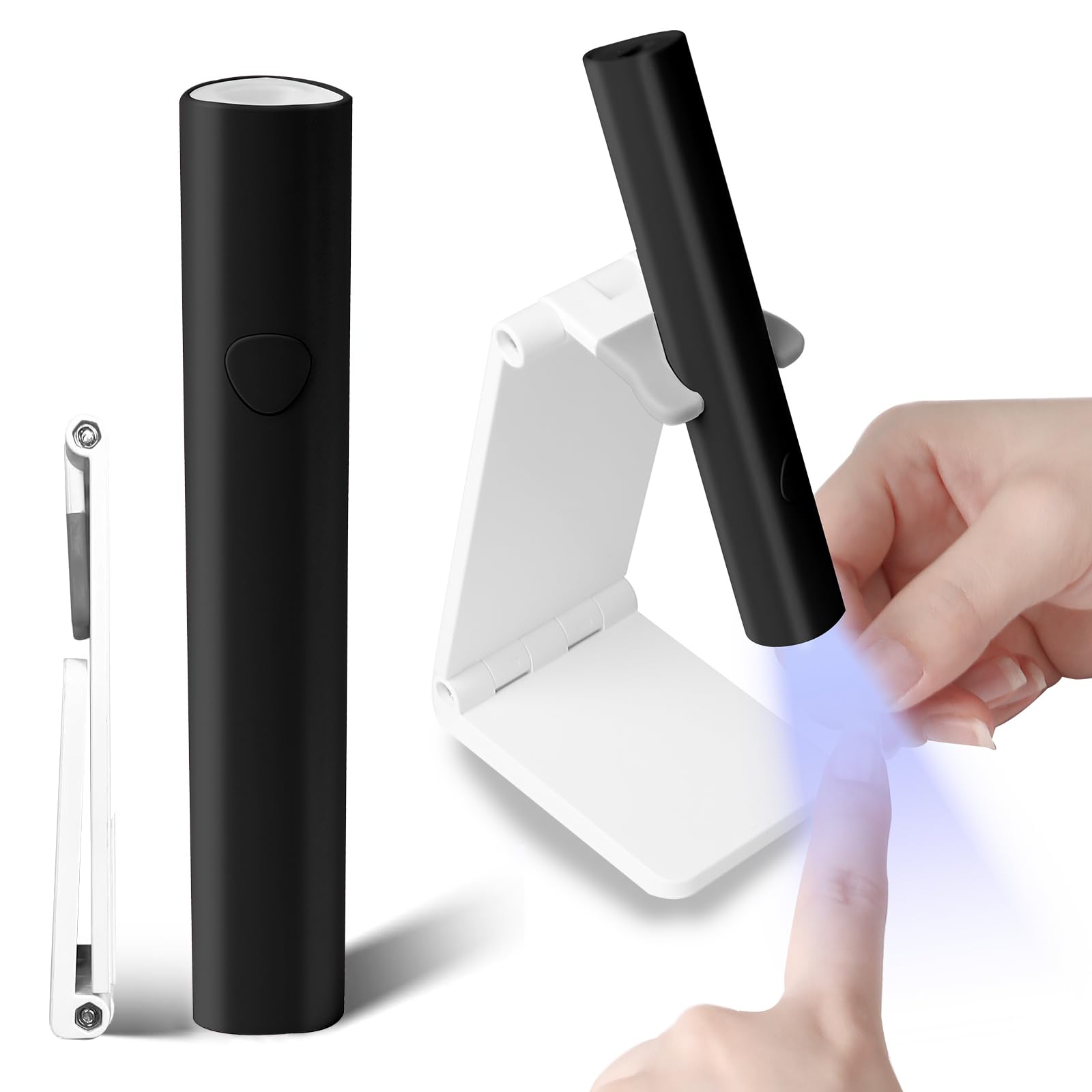 Portable Rechargeable LED UV Nail Lamp for Gel Polish - Handheld Mini Cordless Flash Cure Light with Stand for Salon & Home DIY Manicures - Perfect for Quick Drying & Professional Nail Art (Black)