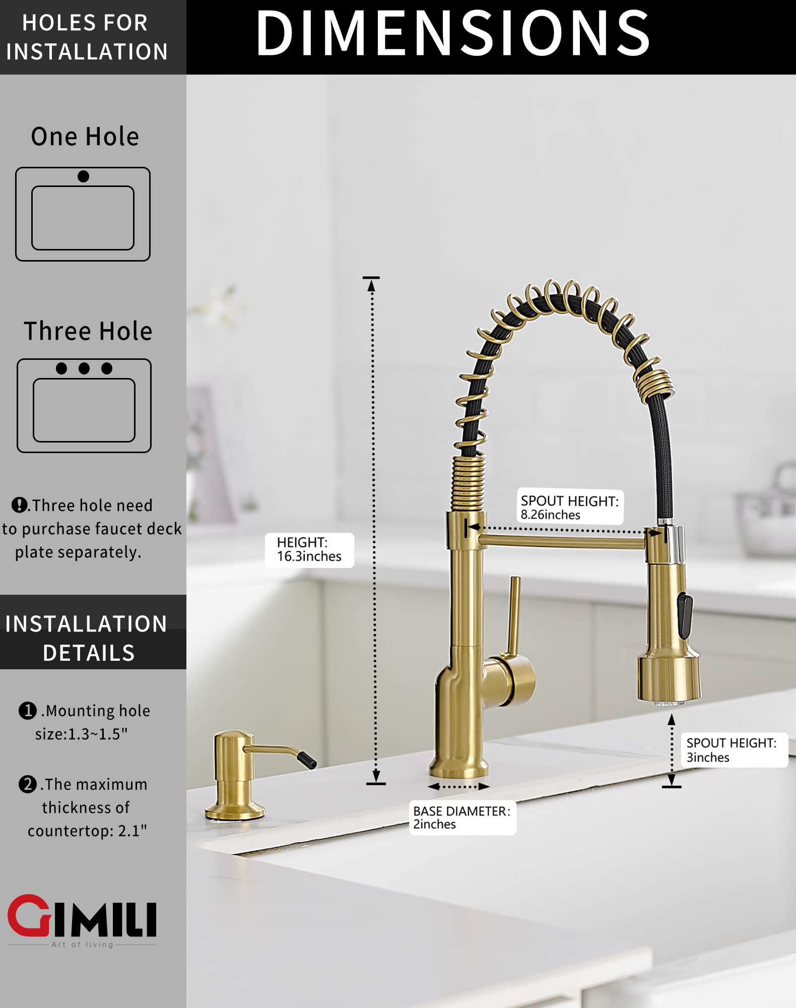 GIMILI Brushed Gold Kitchen Faucet with Pull Down Sprayer & LED Light for Modern Kitchens