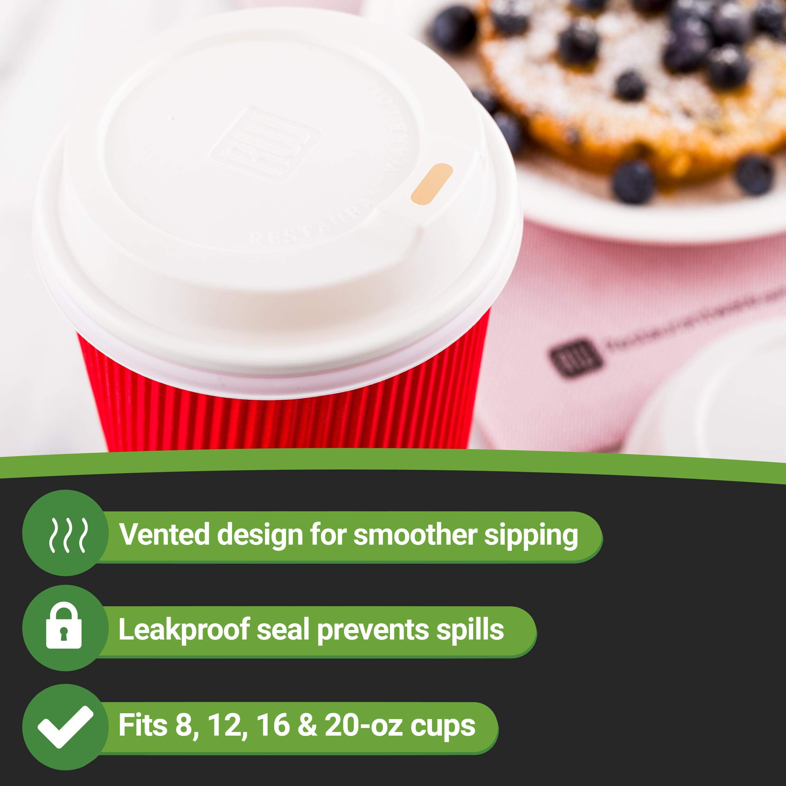500-Count Disposable White Coffee & Tea Cup Lids - Fits 8, 12, 16, 20 oz Cups | Recyclable Polystyrene Lids for Coffee Shops, Juice Bars & Takeout Restaurants | Perfect for Hot/Cold Beverages, To-Go Orders & Drive-Thru Service