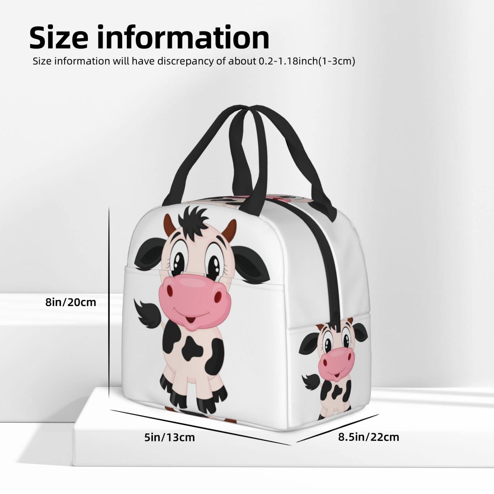 **Insulated Lunch Box with Cute Cartoon Milk Cow Design - Reusable Meal Bag for School, Work, Travel & Picnic - Food Container for Kids, Men & Women**