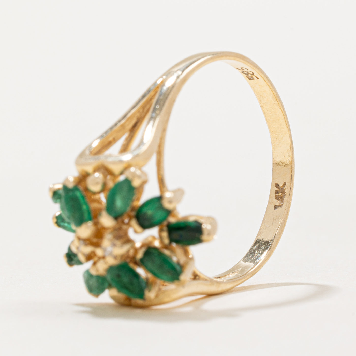 Exquisite 0.35ctw Emerald & Diamond Cluster Cocktail Ring | 0.01ctw Diamond Accents | Size 7.25 | Elegant Jewelry for Parties, Weddings & Special Occasions