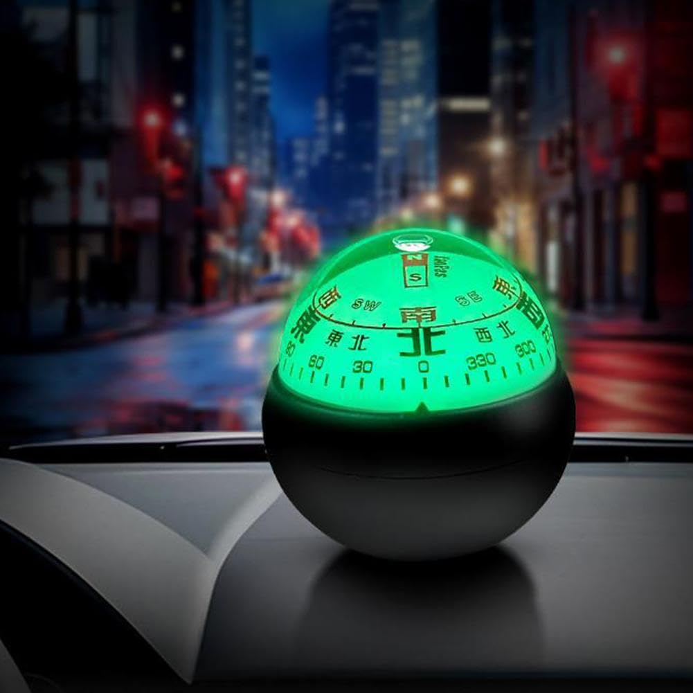 Car Dashboard Compass - Adjustable Double Dial Compass Ball with Bottom Stick for Boat, Truck & Marine Navigation | Direction Finder for SUV, Car, Truck | Perfect for Off-Roading, Boating & Road Trips