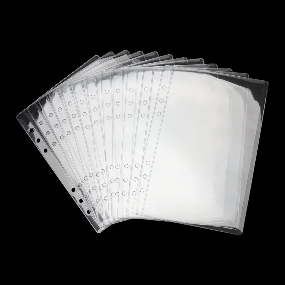**A5 Binder Pockets - 12pcs Clear PVC Binder Pouches, 6-Hole Side Open Cash Envelopes - Waterproof Document Filing Bags for A5 Binder Protectors, Photos & Cash Organization - Perfect for Office, School, Budgeting & Travel**
