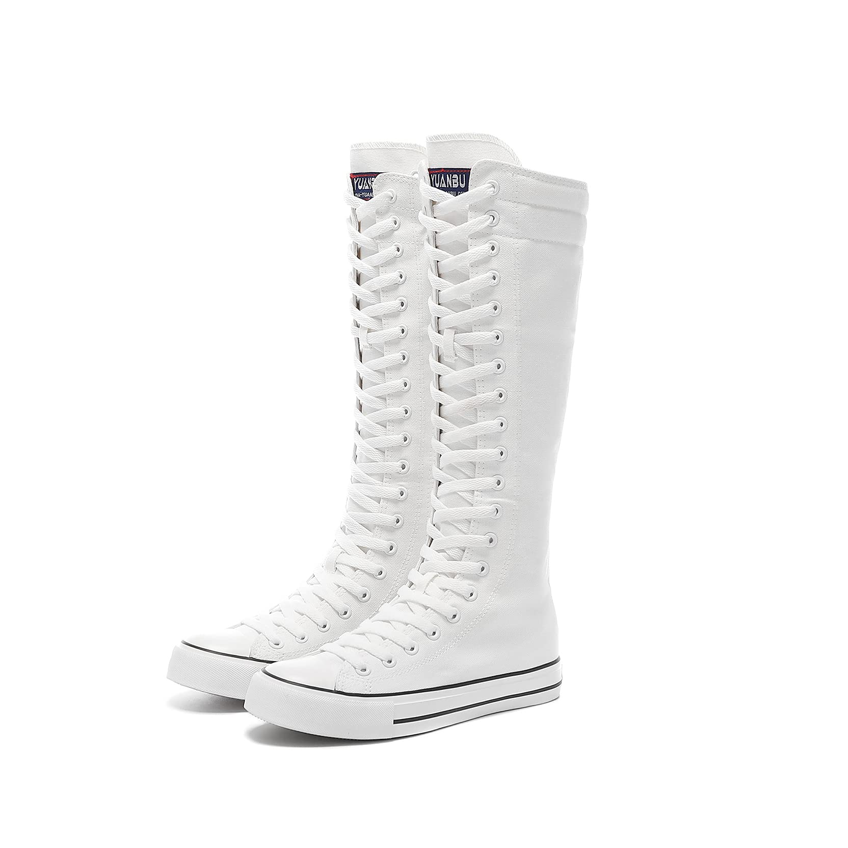 Women's Tall Canvas Lace-Up Knee High Sneakers - Comfortable Fashion Boots for Casual Wear, Walking & Outdoor Activities