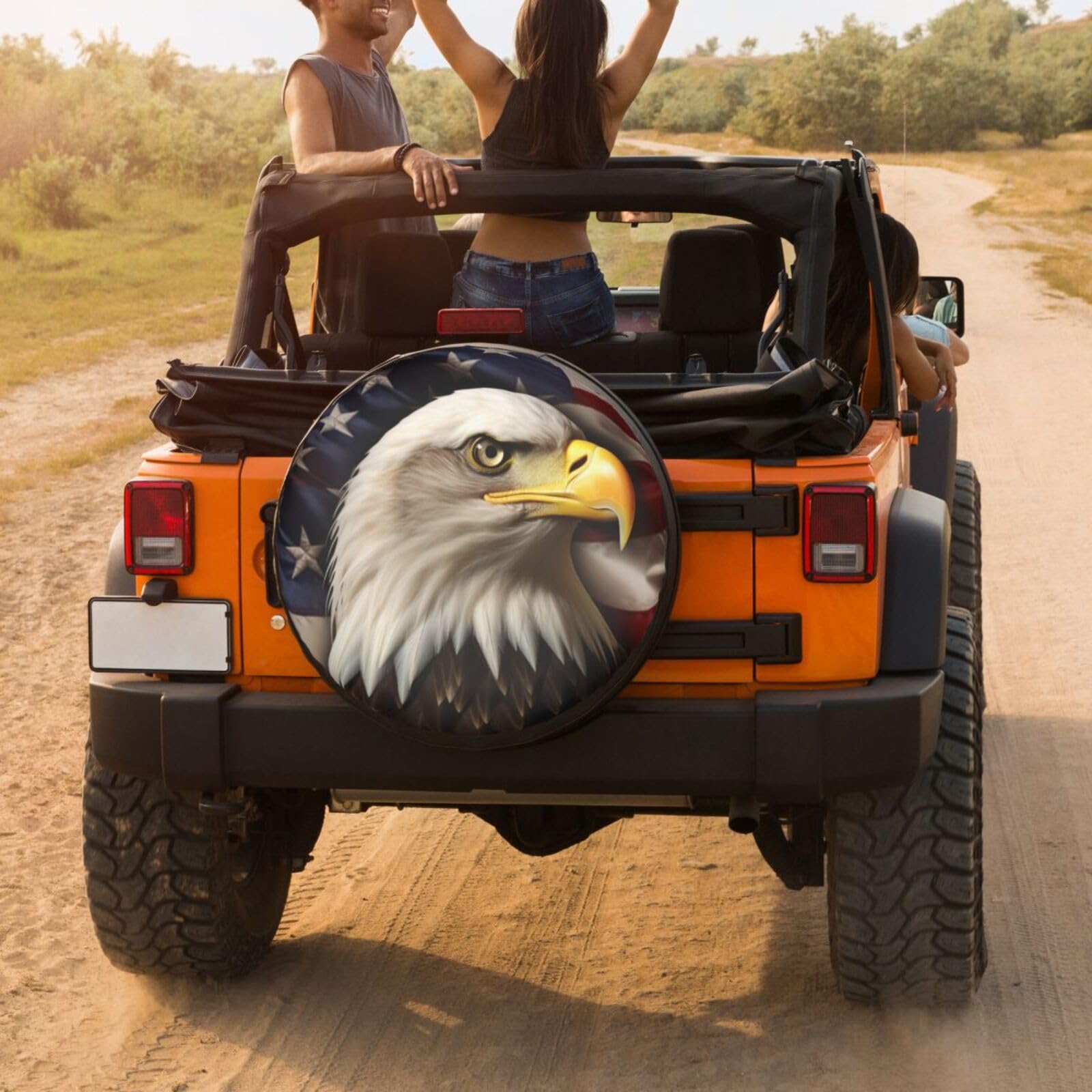 American Eagle & Flag Spare Tire Cover - Waterproof Dust-Proof Wheel Cover for 15