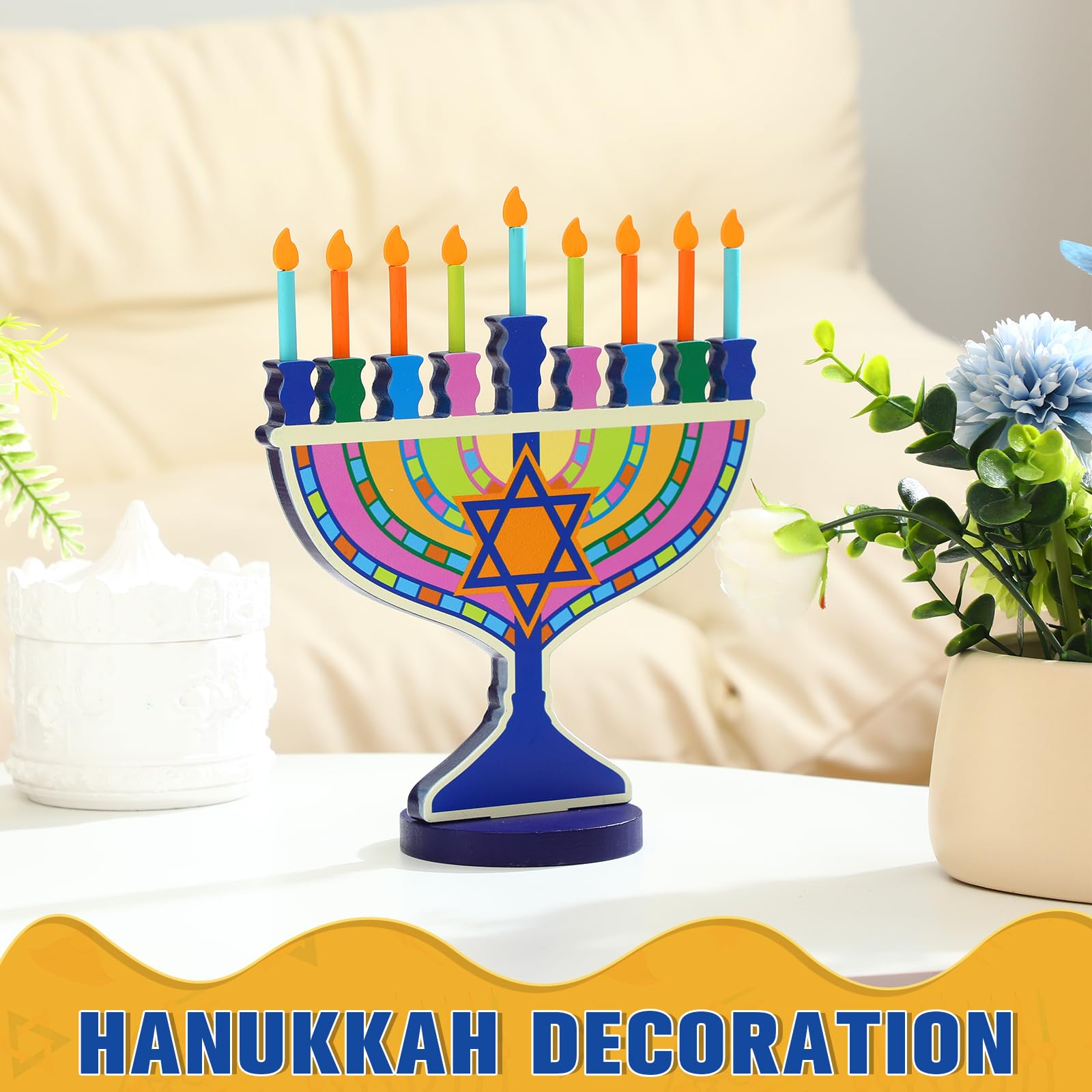 Handcrafted Wooden Hanukkah Menorah with 9 Removable Candles - Traditional Jewish Chanukah Candle Holder for Holiday Decor, Home Centerpiece & Jewish Gift - Perfect for Hanukkah Celebrations, Synagogue Events & Family Gatherings