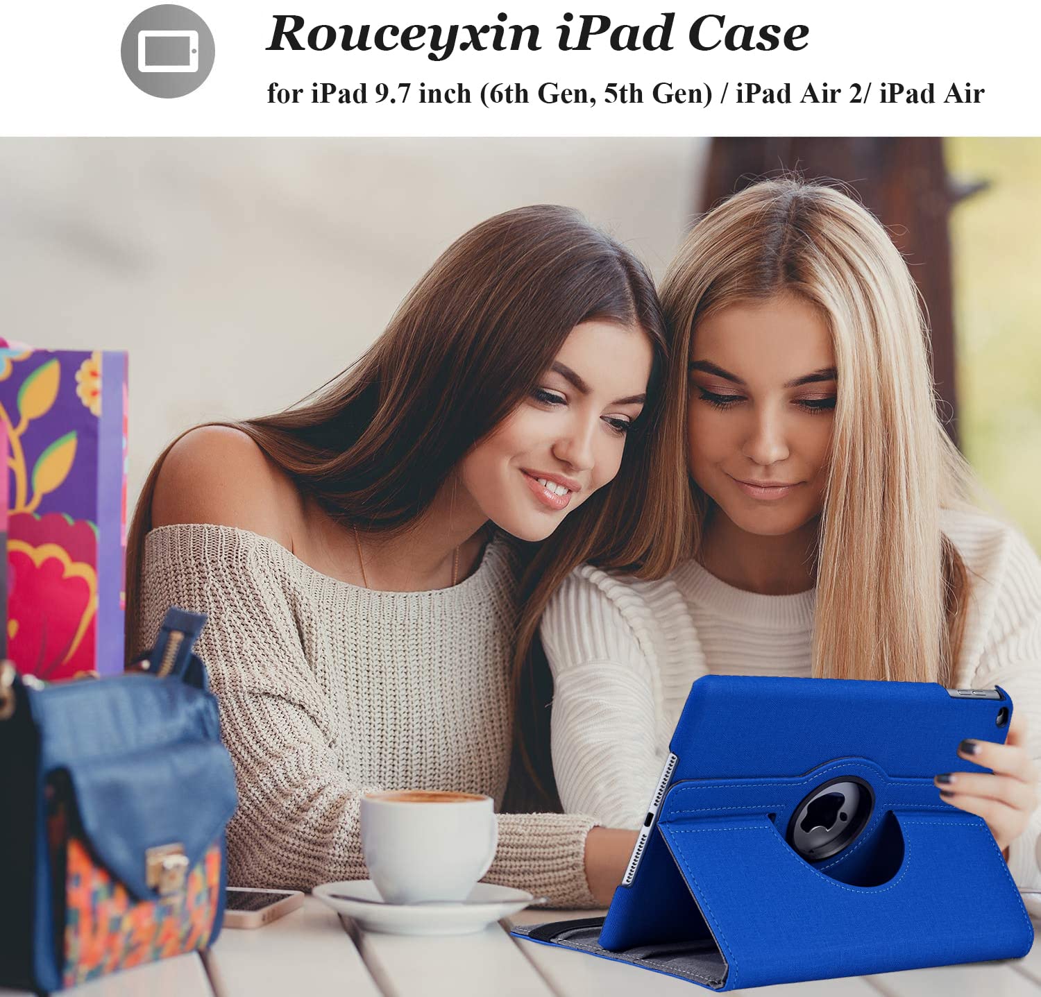 360° Rotating iPad Case for iPad 9.7 Inch (6th/5th Gen) & iPad Air 2 - Auto Sleep/Wake Protective Cover with Stand | Sapphire Blue | Perfect for Work, Study & Travel