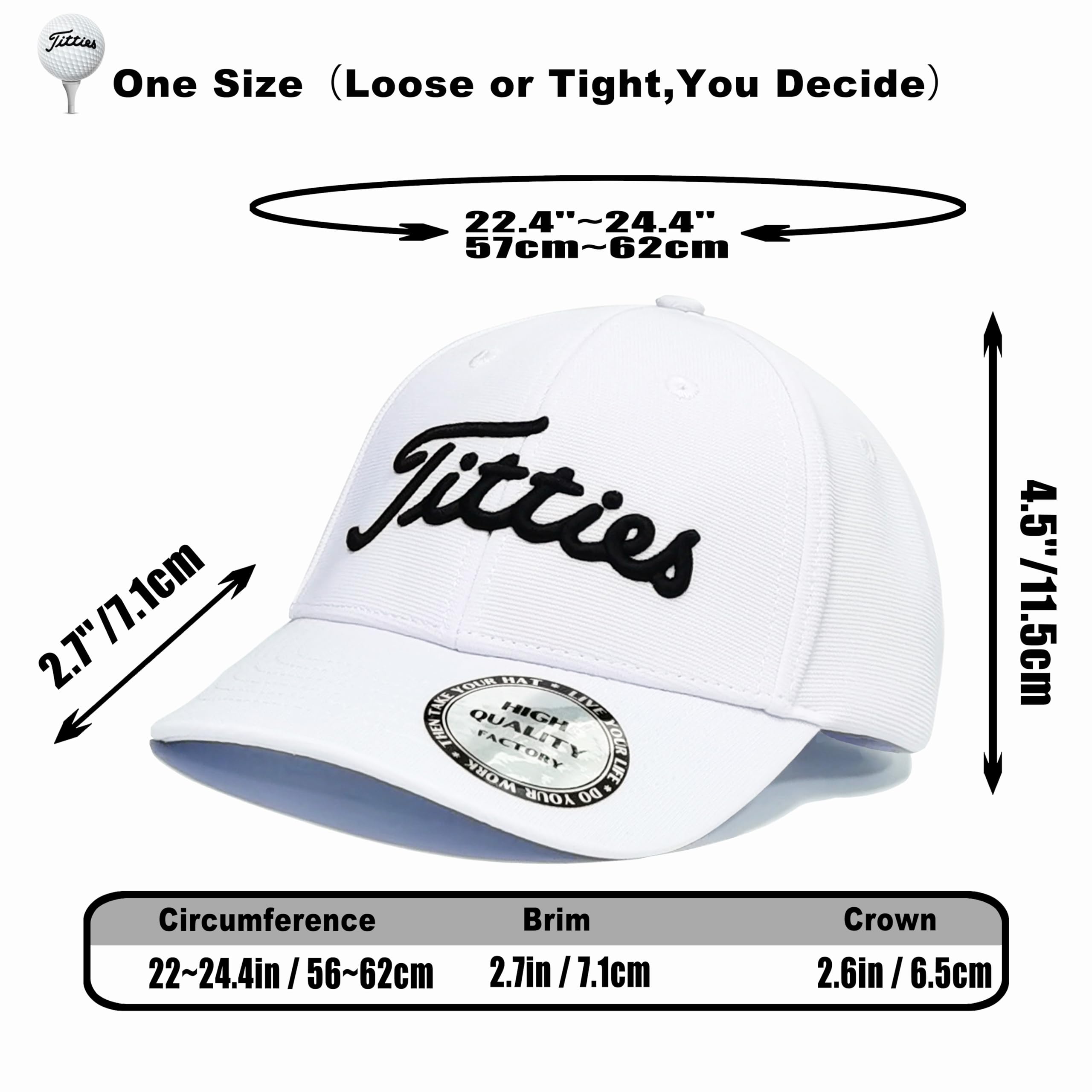 Bamveio Funny Golf Hats for Men & Women - Titliest Style Baseball Cap in White & Black | Perfect for Golfing, Casual Wear & Funny Gift Ideas
