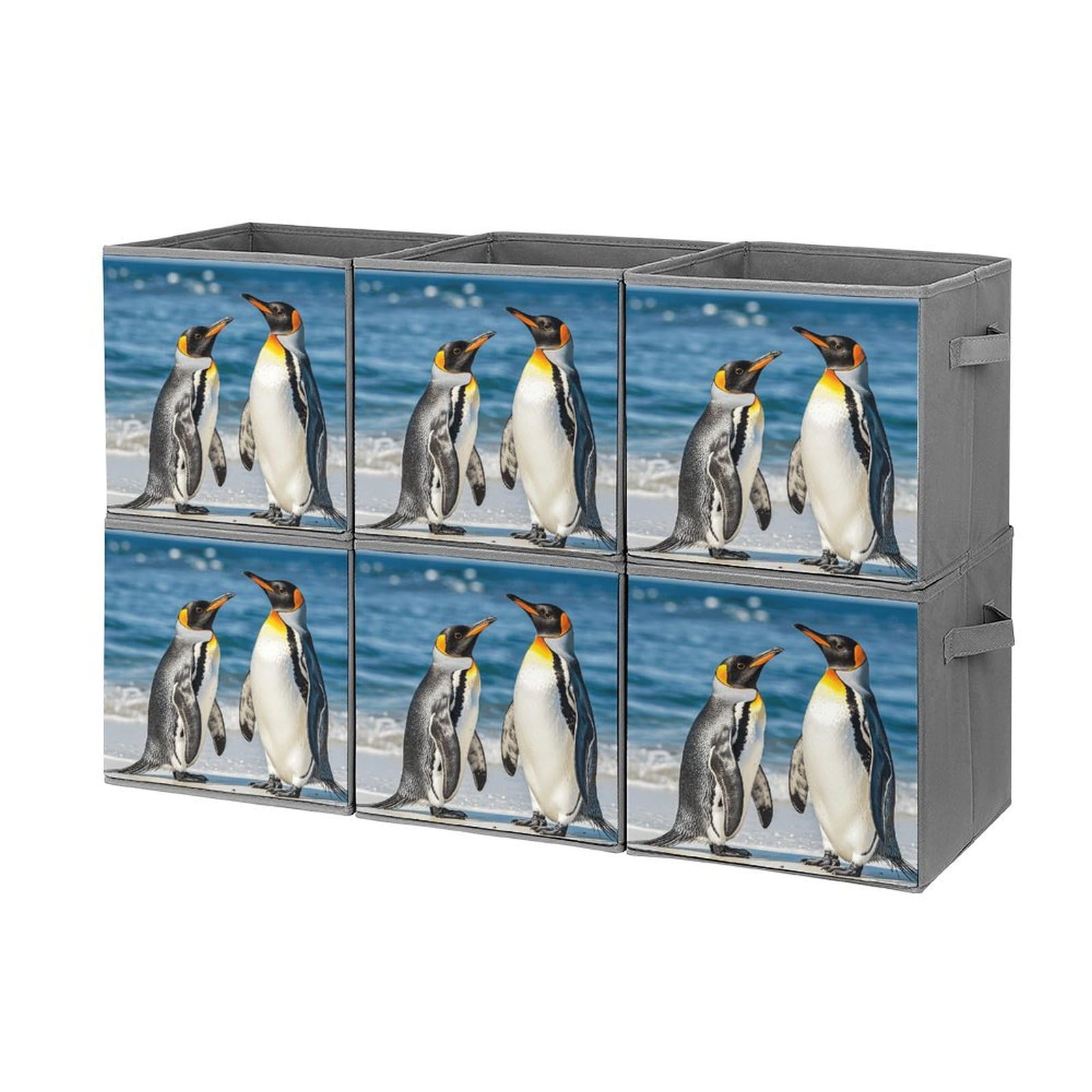 6PCS Collapsible Storage Bins with Handles - Cute Penguin & Ocean Themed Foldable Organizer Boxes for Shelves, Closet, Kids Room & Home Organization - Space Saving Storage Solution for Toys, Books & Household Items