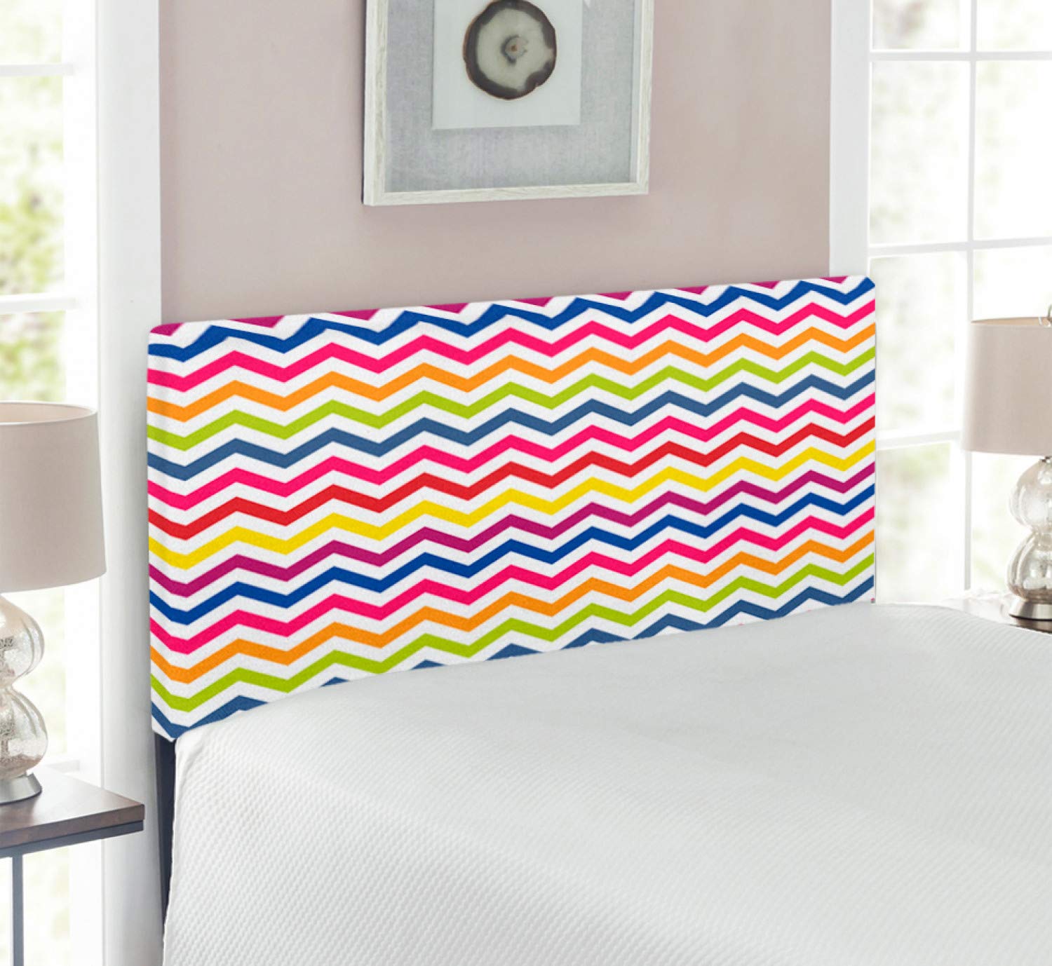 Ambesonne Chevron Headboard - Colorful Rainbow Pattern Upholstered Metal Bed Headboard with Memory Foam, Twin Size, Multicolor - Perfect for Kids' Rooms, Guest Bedrooms & Bohemian Style Decor