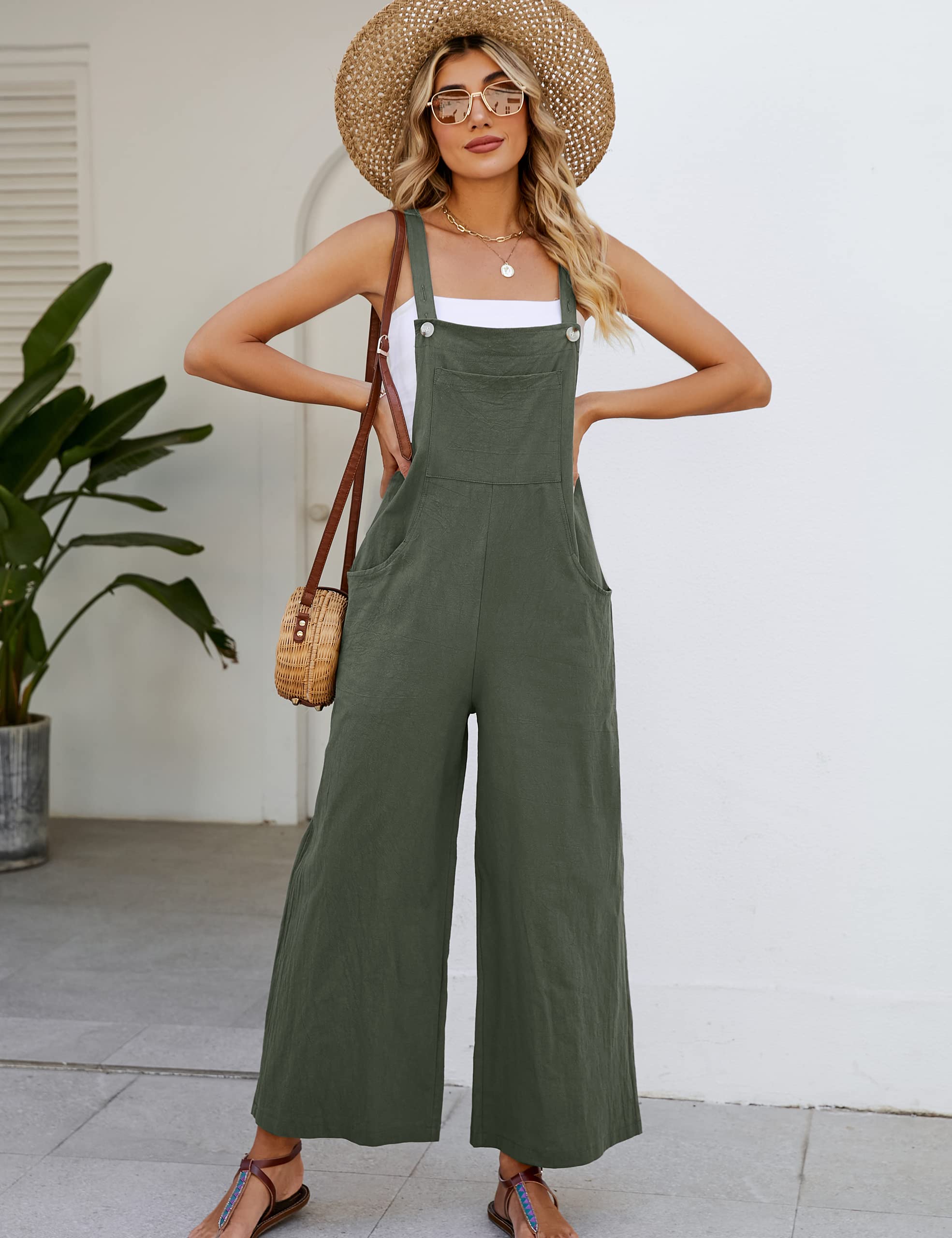 Flygo Women's Cotton Bib Overalls - Loose Fit Wide Leg Jumpsuit with Pockets | Casual Romper for Women | Perfect for Gardening, Farm Work & Outdoor Activities