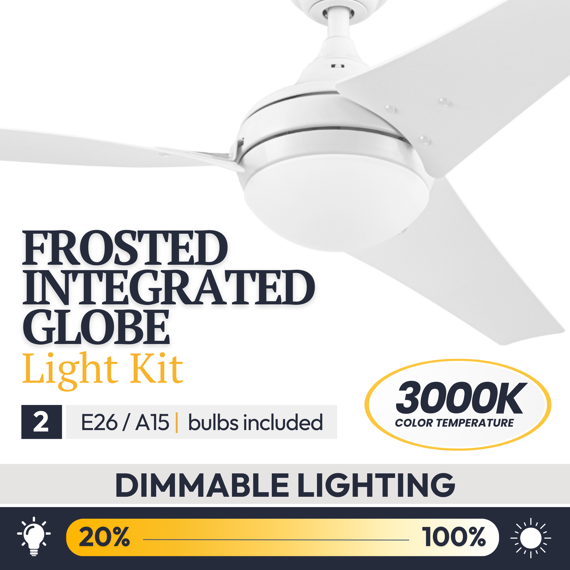 52 Inch White Maxon Ceiling Fan with Remote Control - Perfect for Living Room, Bedroom, and Outdoor Patio Cooling