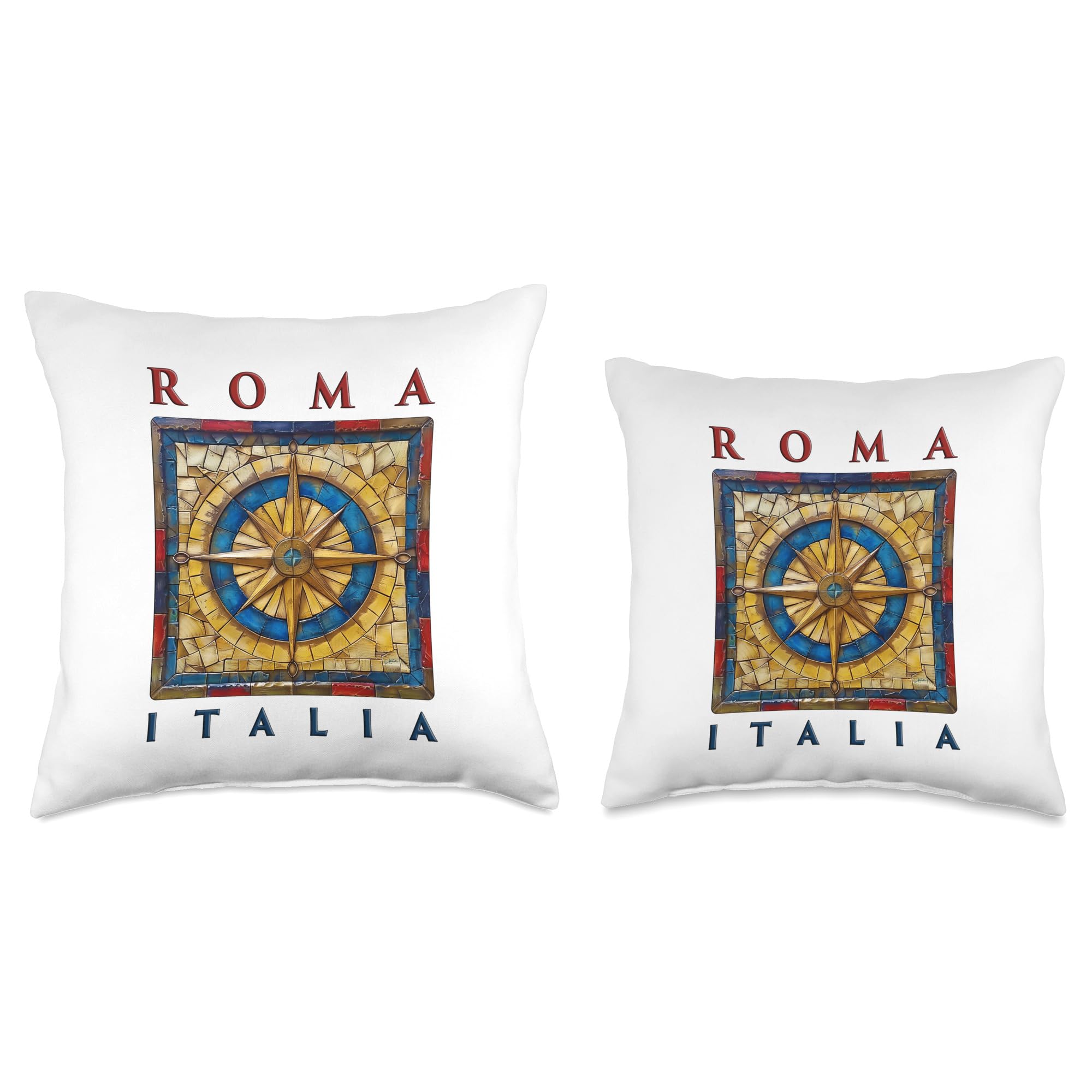 Rome Italy Themed Compass Rose Throw Pillow - Decorative European Travel Inspired Cushion Cover for Sofa, Bed, Living Room