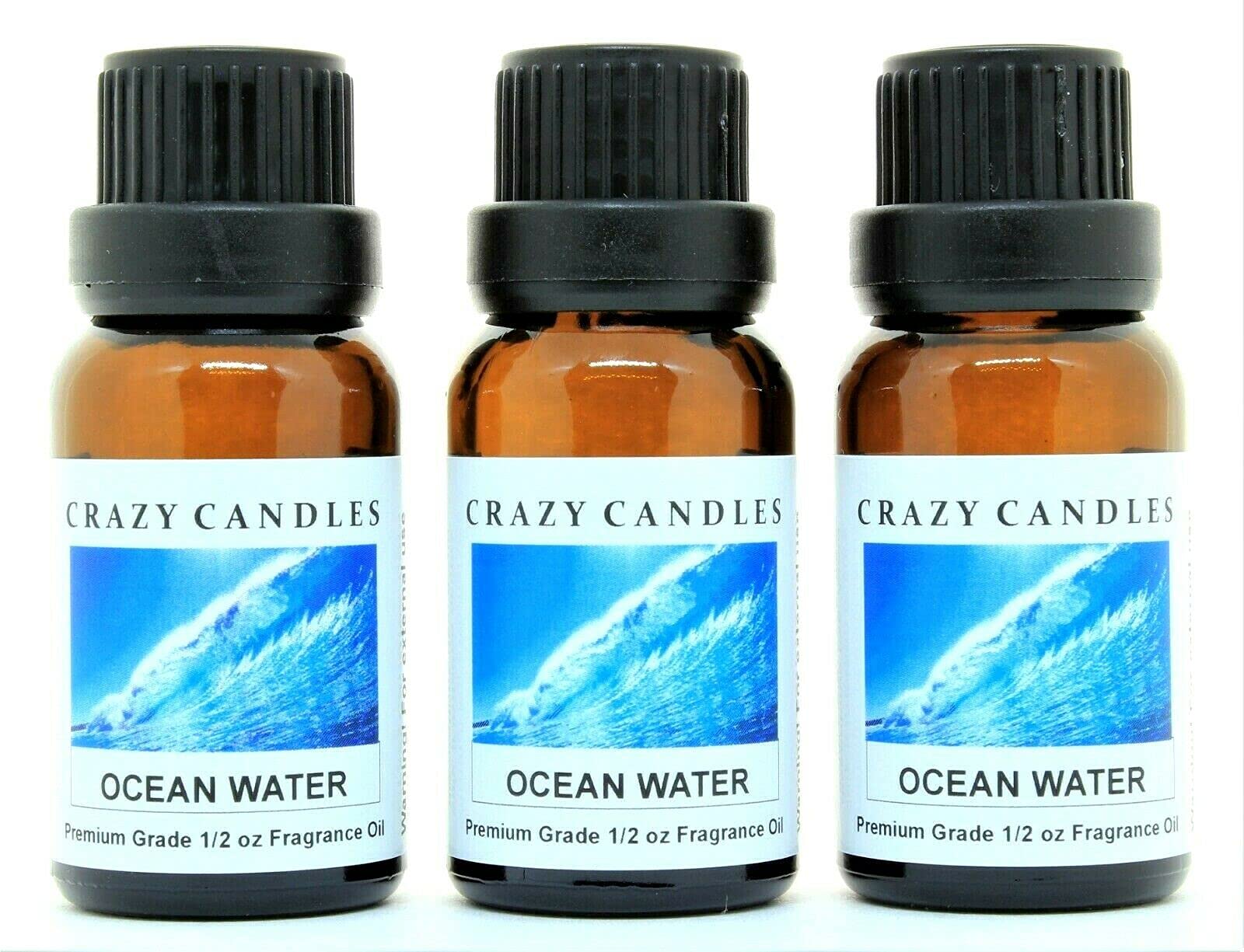 Premium Ocean Water Scented Fragrance Oil - 3 Pack (1/2 FL Oz/15ml Each) | Mild Aromatic Candles & DIY Home Fragrance | Perfect for Relaxation, Spa, and Aromatherapy