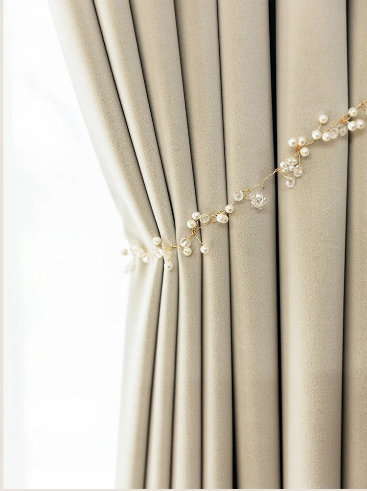 Luxury Plush Velvet Curtains for Living Room & Bedroom - Light Beige Blackout Drapes for Home Decor & Noise Reduction