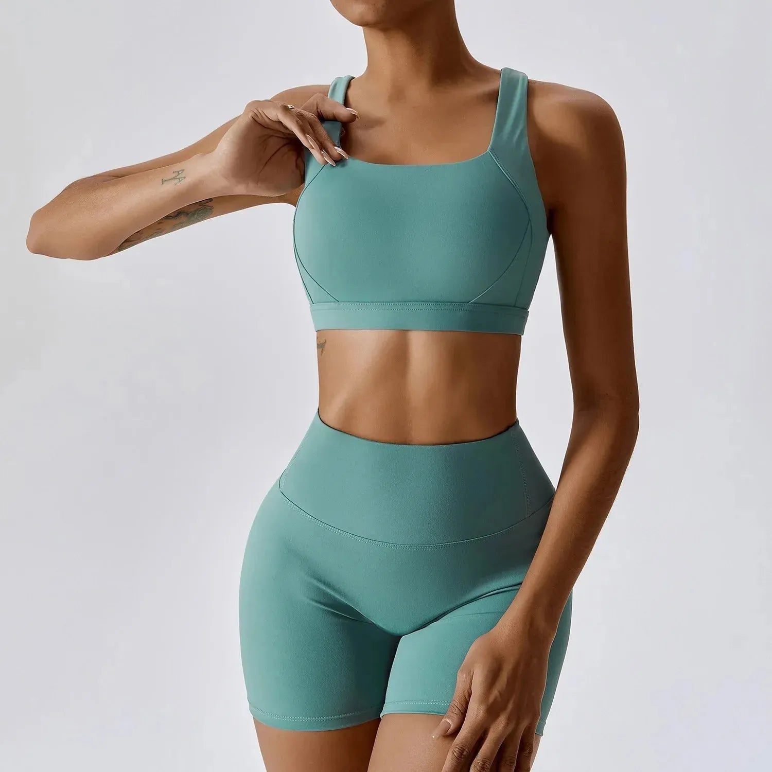 Nude Feeling Yoga Sport Sets for Women - Summer Fitness Workout Clothes with Cross Back Sports Bra & Gym Shorts | Perfect for Yoga, Running, Gym & Outdoor Activities