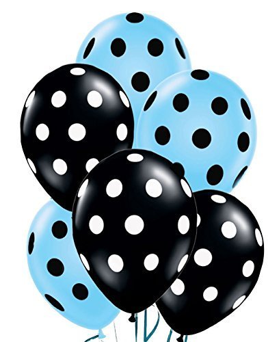 Premium Pearl Blue & Black Polka Dot Balloons - 11in Party Decorations with All-Over Black & White Dots (Pack of 25) | Perfect for Birthday Parties, Baby Showers, and Wedding Decorations