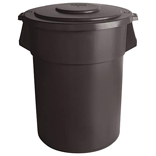 55 Gallon (220 Qt / 208L) Commercial Round Trash Can with Lid - Heavy Duty Brown Ingredient Bin, Kitchen Garbage Can & Recycling Waste Basket for Restaurants, Cafes & Home Use