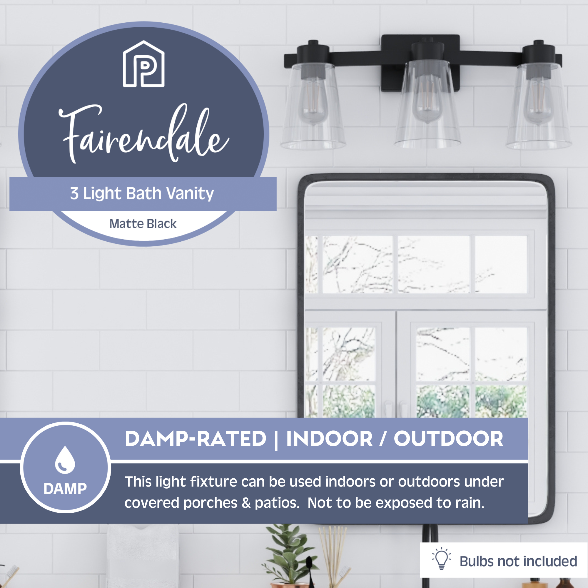 Fairendale 3-Light Vanity Light Fixture with Clear Glass Shades in Matte Black - Perfect for Bathroom, Bedroom, and Dressing Room Lighting