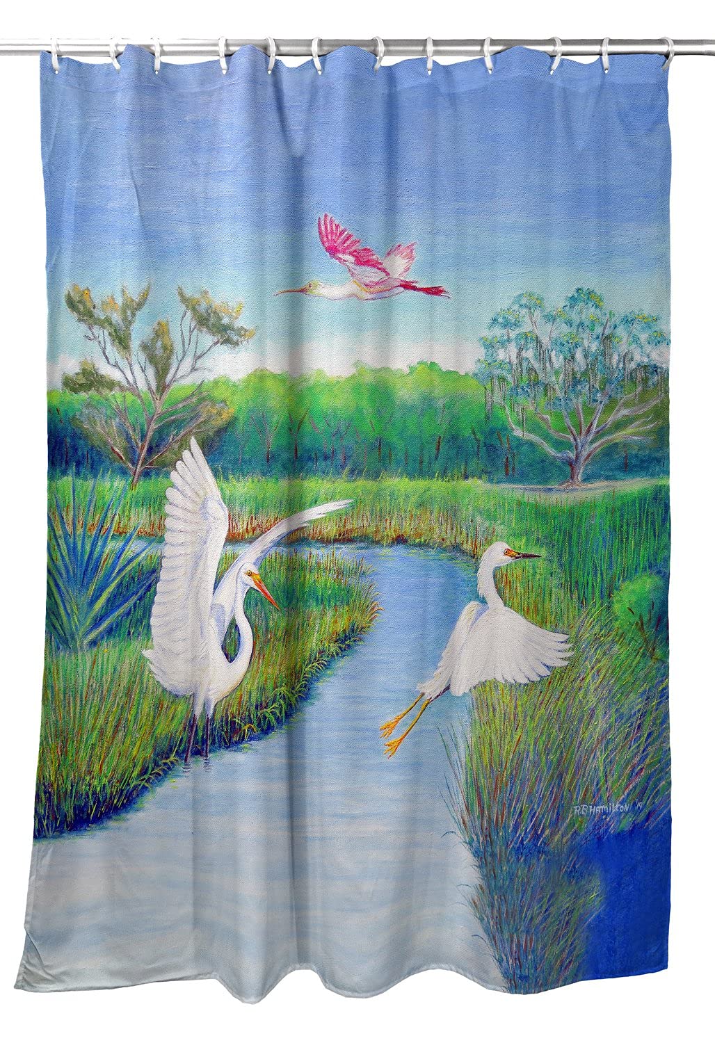 Betsy Drake Marsh Wings Shower Curtain - Waterproof Bathroom Decor with Bird Design - Perfect for Farmhouse, Cottage & Vintage Style Bathrooms