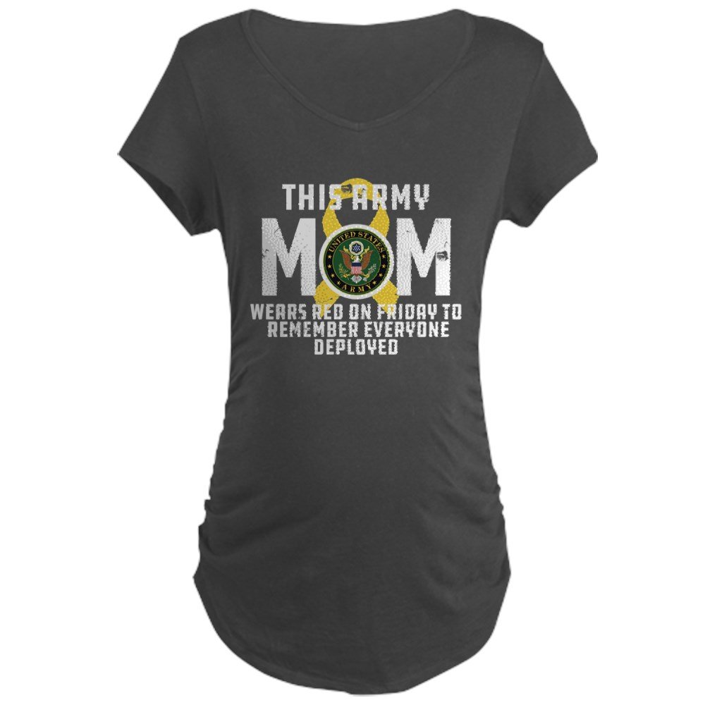 Army Mom Wears RED Maternity Dark T-Shirt - Comfortable Cotton Maternity Tee for Pregnant Military Moms - Perfect for Casual Wear, Military Events & Showing Patriotism