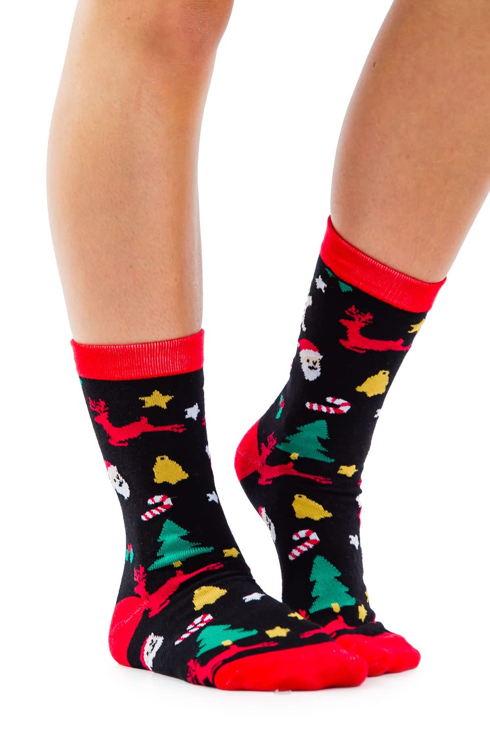 Festive Women's Christmas Socks - Fun Holiday Knee High & Crew Socks with Cheerful Patterns - Perfect for Xmas Gifts, Office Parties & Cozy Winter Nights