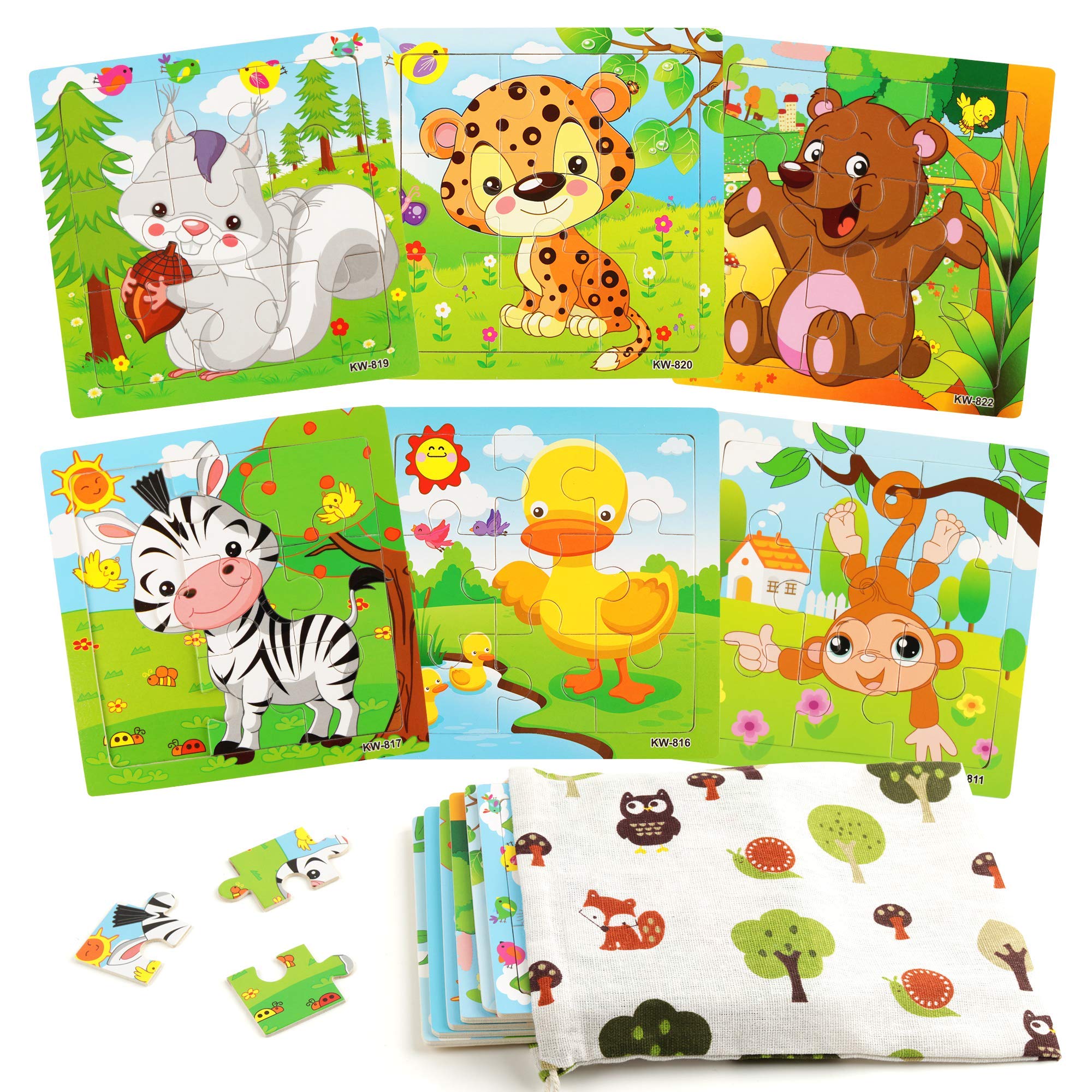 SYNARRY 6 Pack Wooden Puzzles for Kids 2-5 - Animal Learning Toys for Toddlers | Preschool Playtime & Gifts